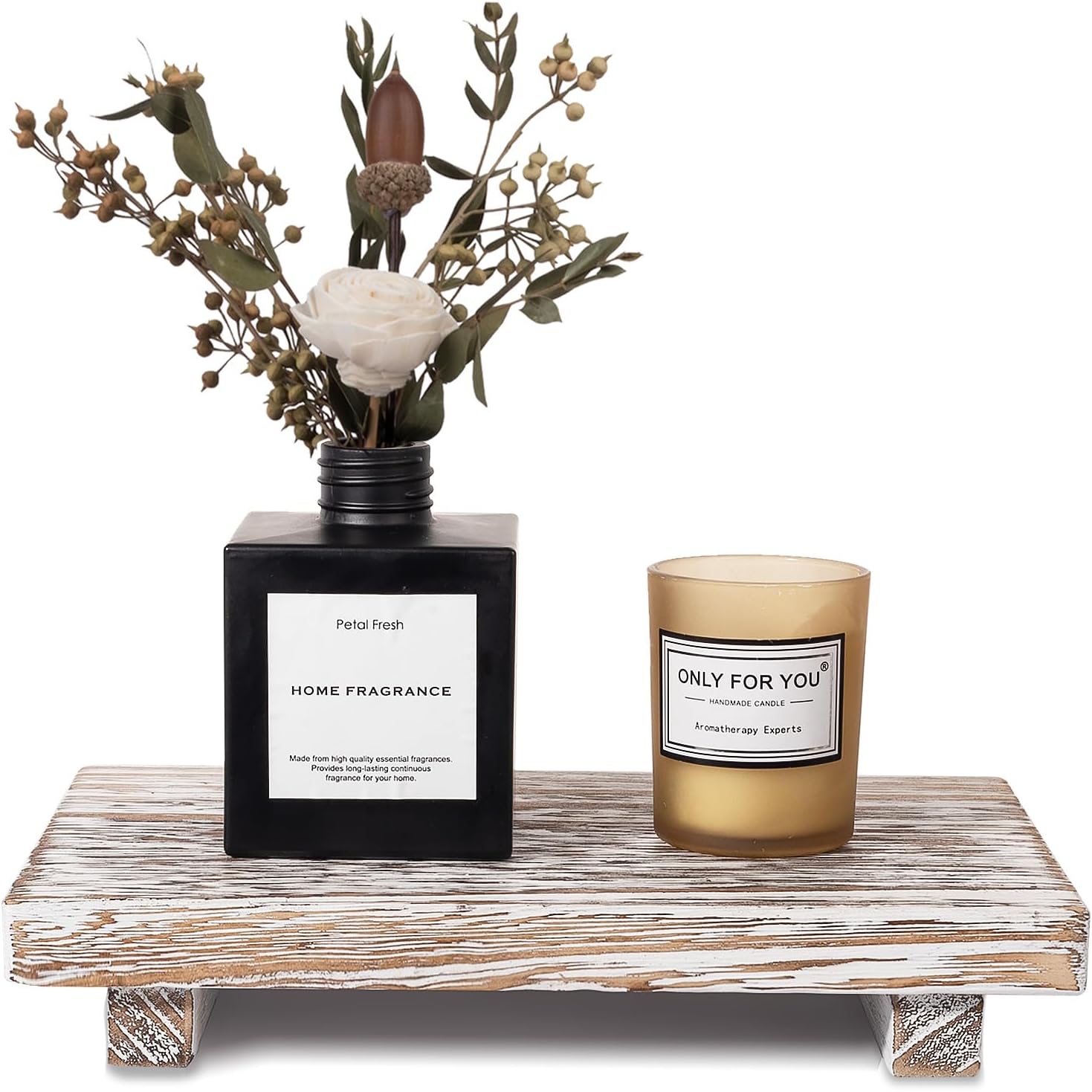 zoocatia Small Wood Tray Pedestal Stand Farmhouse Bathroom Decor Decorative Wooden Riser Kitchen Soap Dish Holder for Vanity, Counter, Sink, Brown