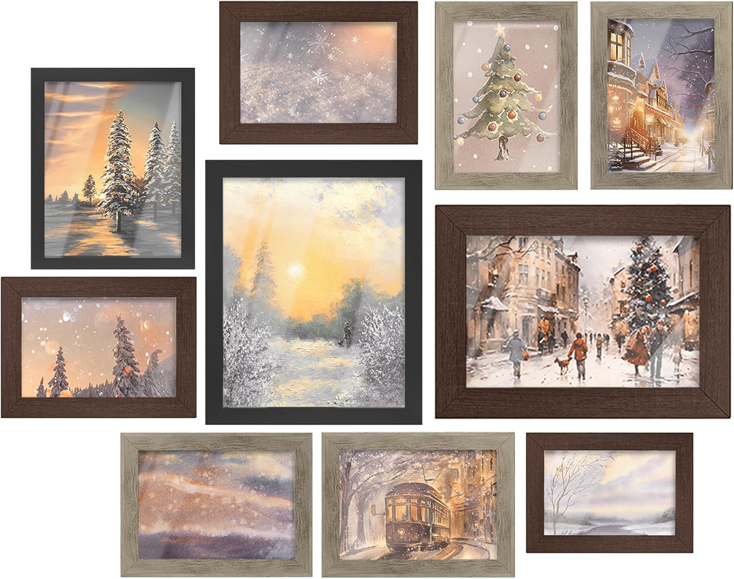 SONGMICS Picture Frames, Collage Picture Frames Set of 10, Two 8x10, Four 5x7, Four 4x6, Photo Frame for Wall Gallery Decor, Table Display, Glass, Rustic Brown URPF010X01
