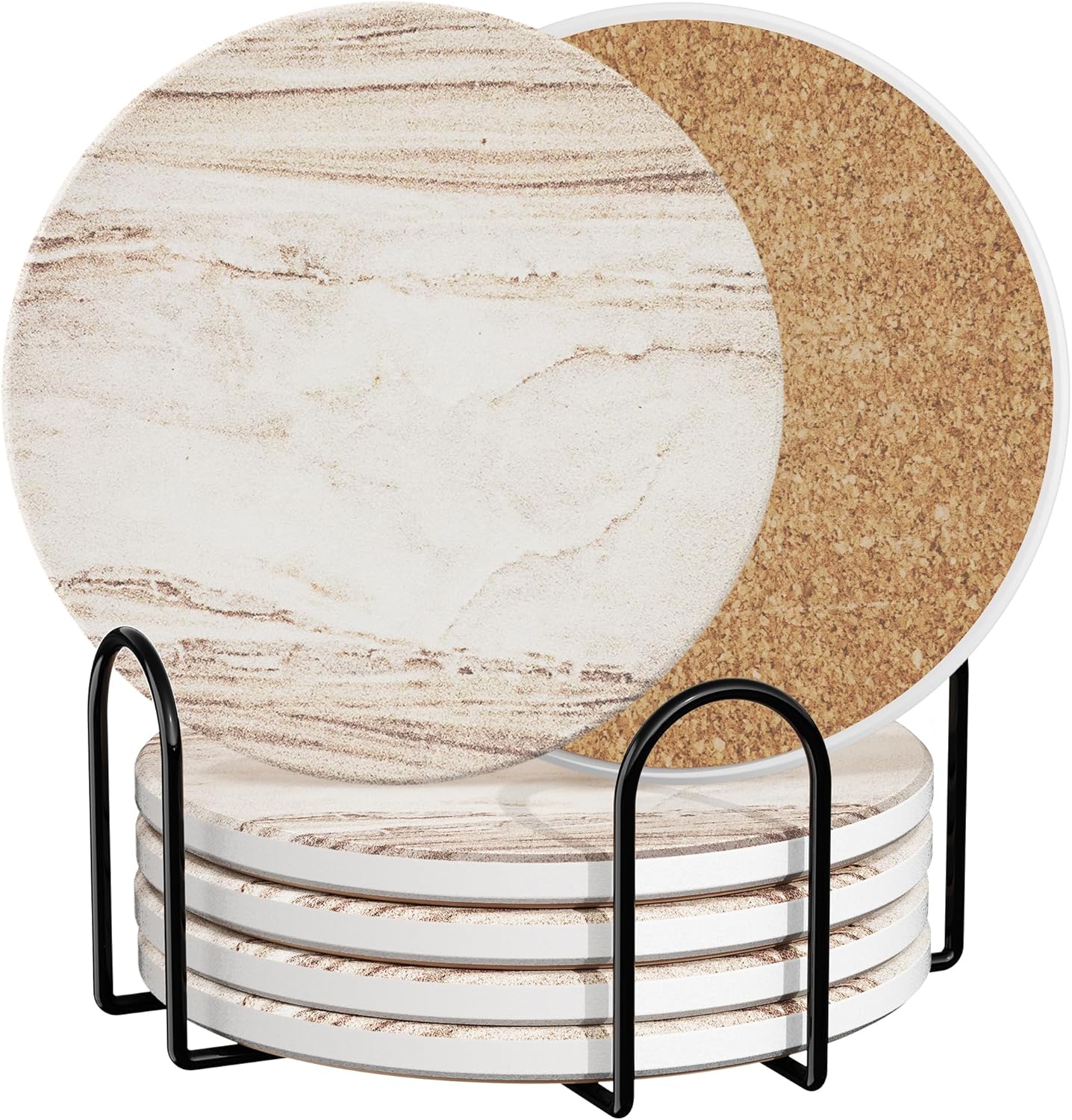 Lazebox Coasters Set of 8 for Drinks, Beer, Coffee, Cotton Woven 4 Colors Absorbent Coaster with Holder, Boho Coasters for Home Decor Tabletop Protection Suitable for Kinds of Cups, Coffee