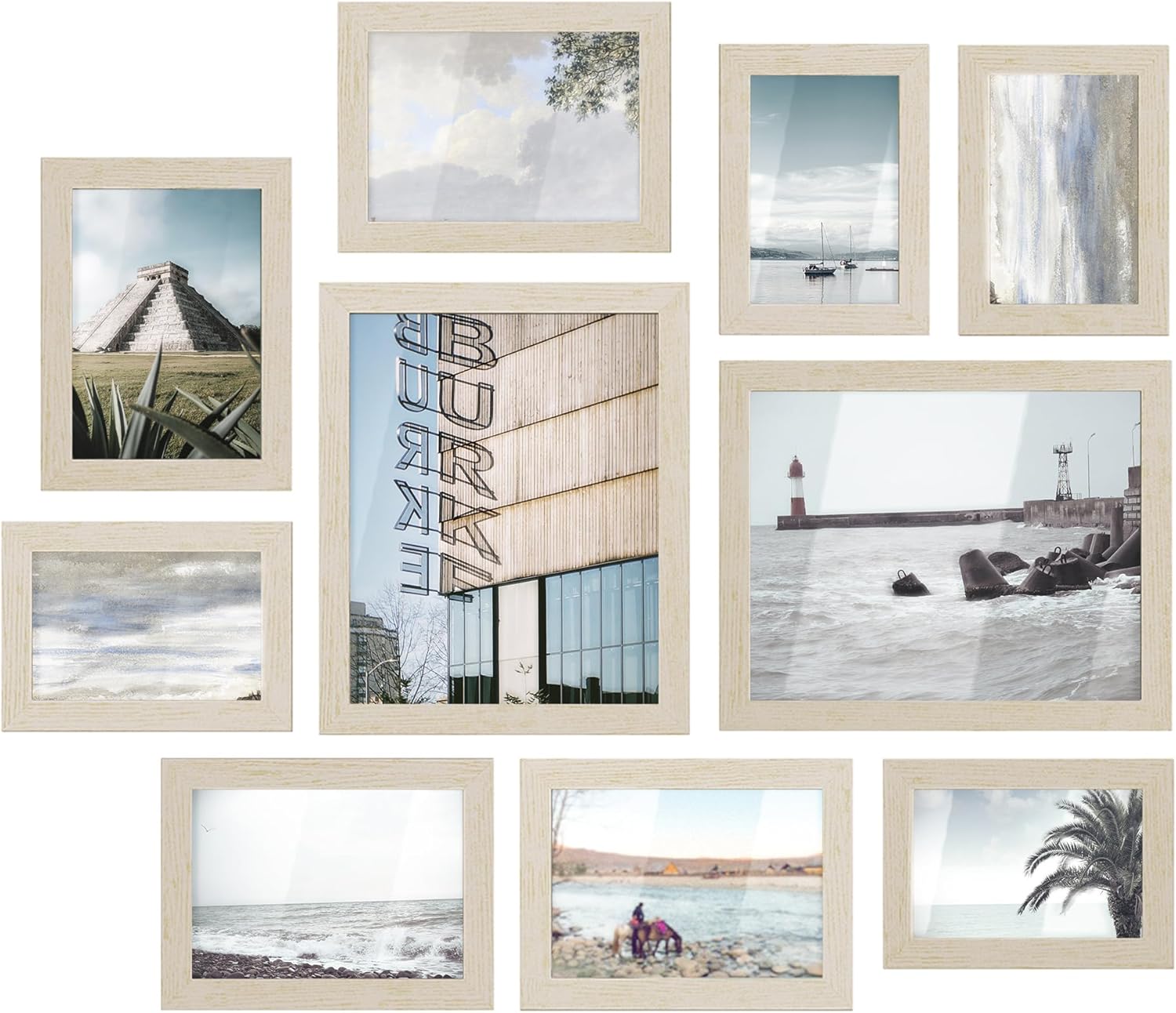 SONGMICS Picture Frames, Collage Picture Frames Set of 10, Two 8x10, Four 5x7, Four 4x6, Photo Frame for Wall Gallery Decor, Table Display, Glass, Rustic Brown URPF010X01