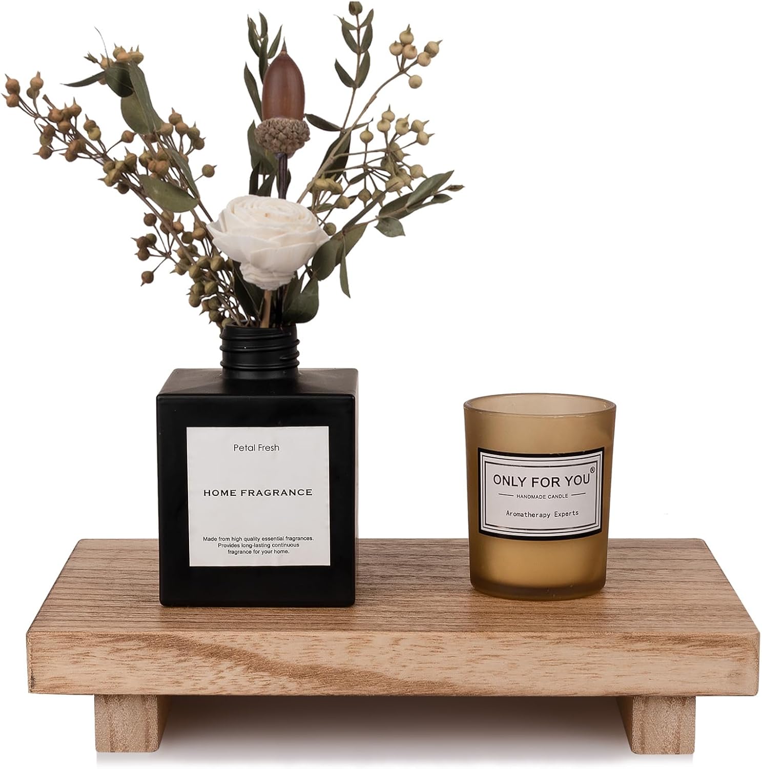 zoocatia Small Wood Tray Pedestal Stand Farmhouse Bathroom Decor Decorative Wooden Riser Kitchen Soap Dish Holder for Vanity, Counter, Sink, Brown