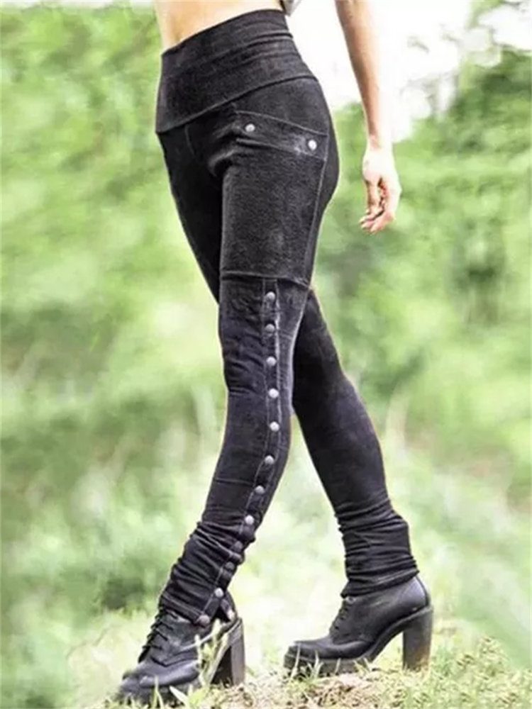 VChics Faded Button Accent Tie Dye Leggings