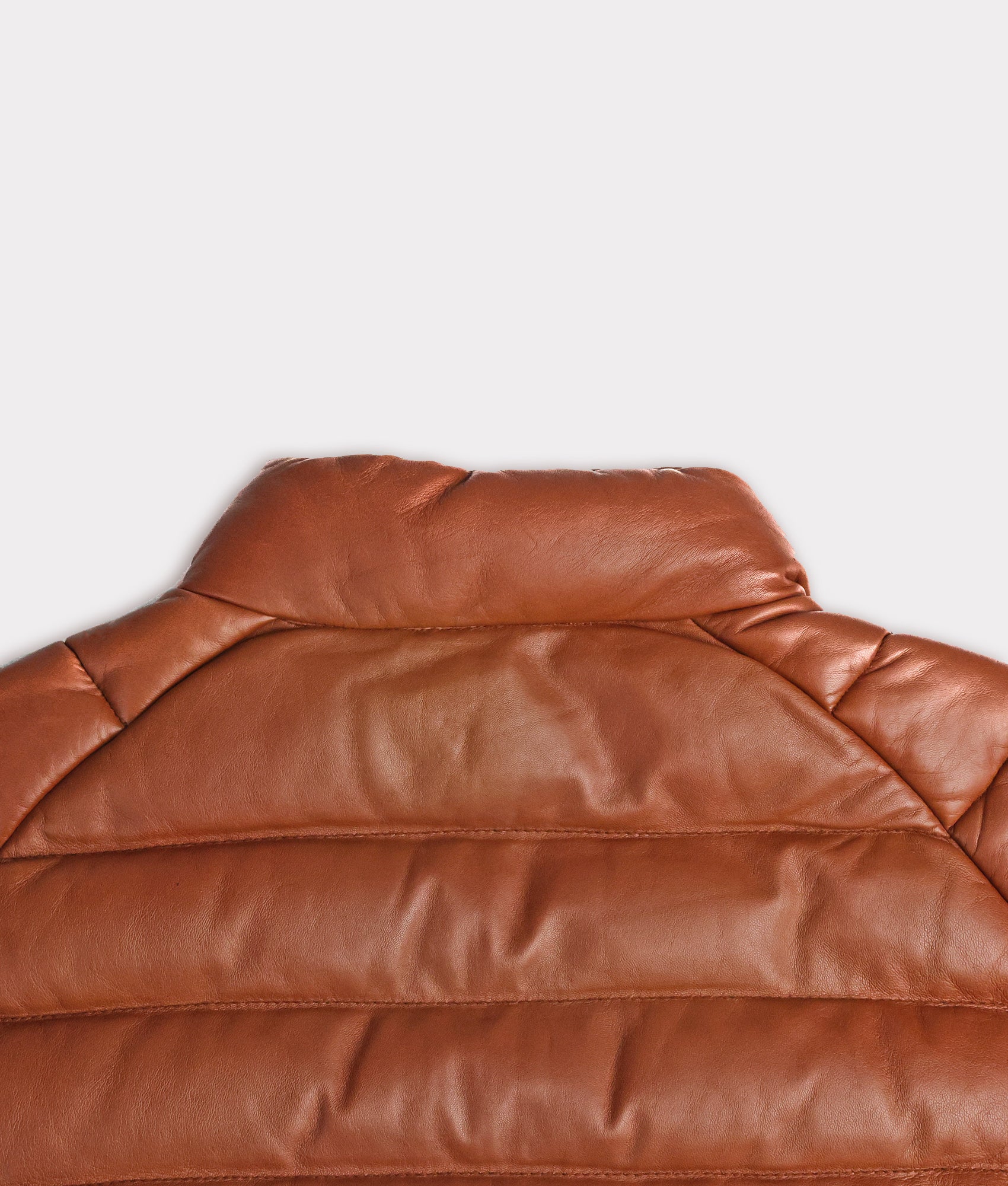 Men's Leather Puffer Vest :: Cognac