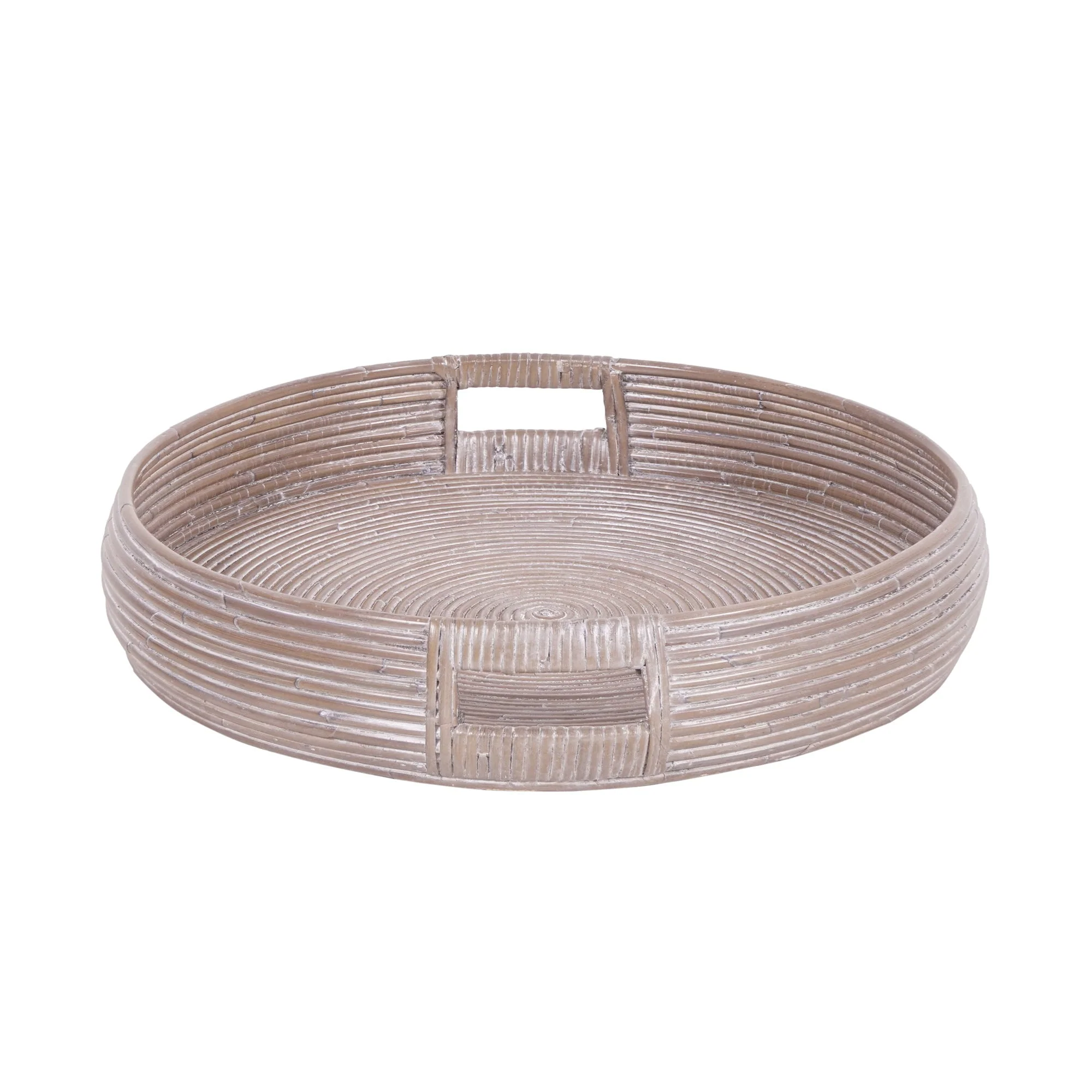 Nami Whitewashed Rattan Round Tray, Set of 2