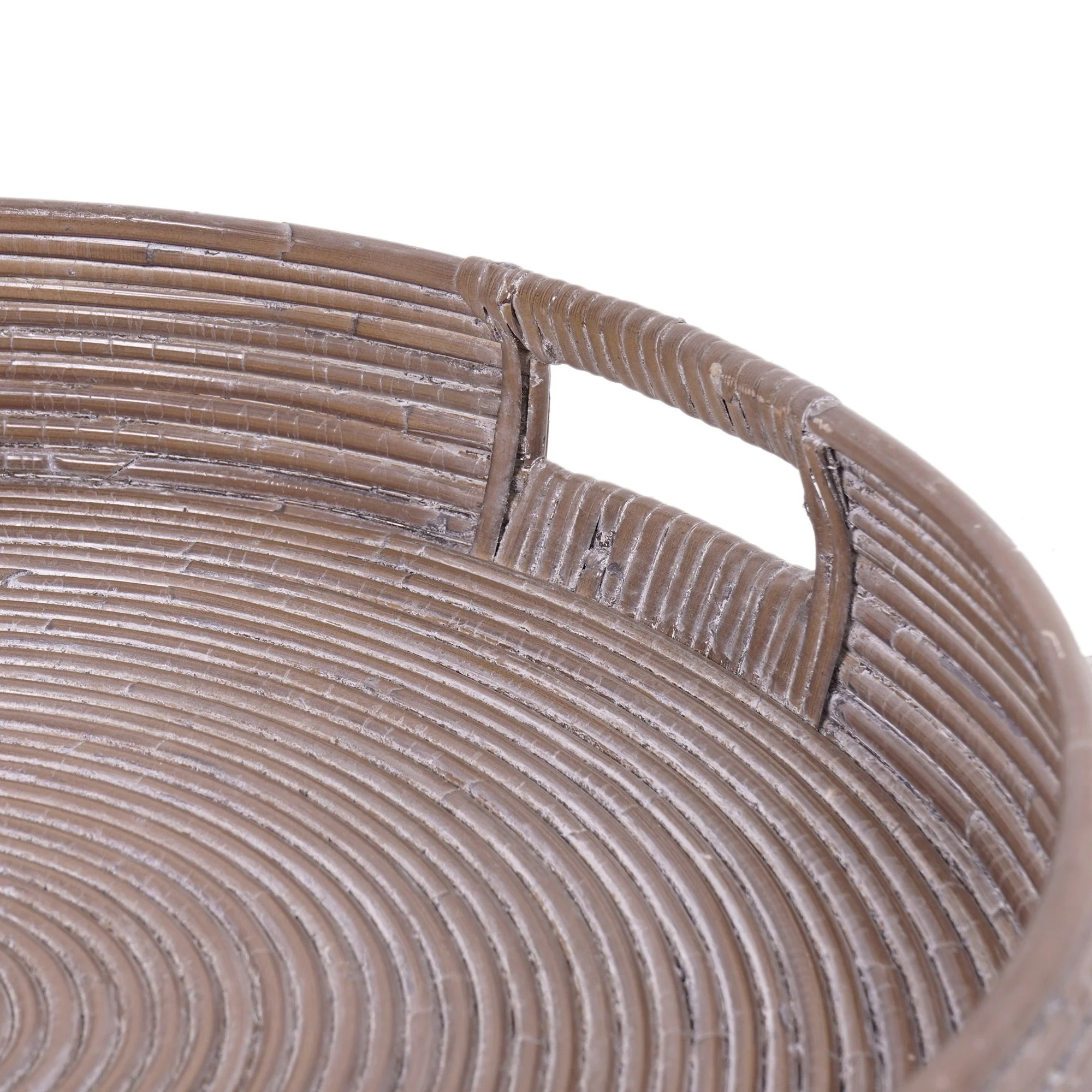 Nami Whitewashed Rattan Round Tray, Set of 2