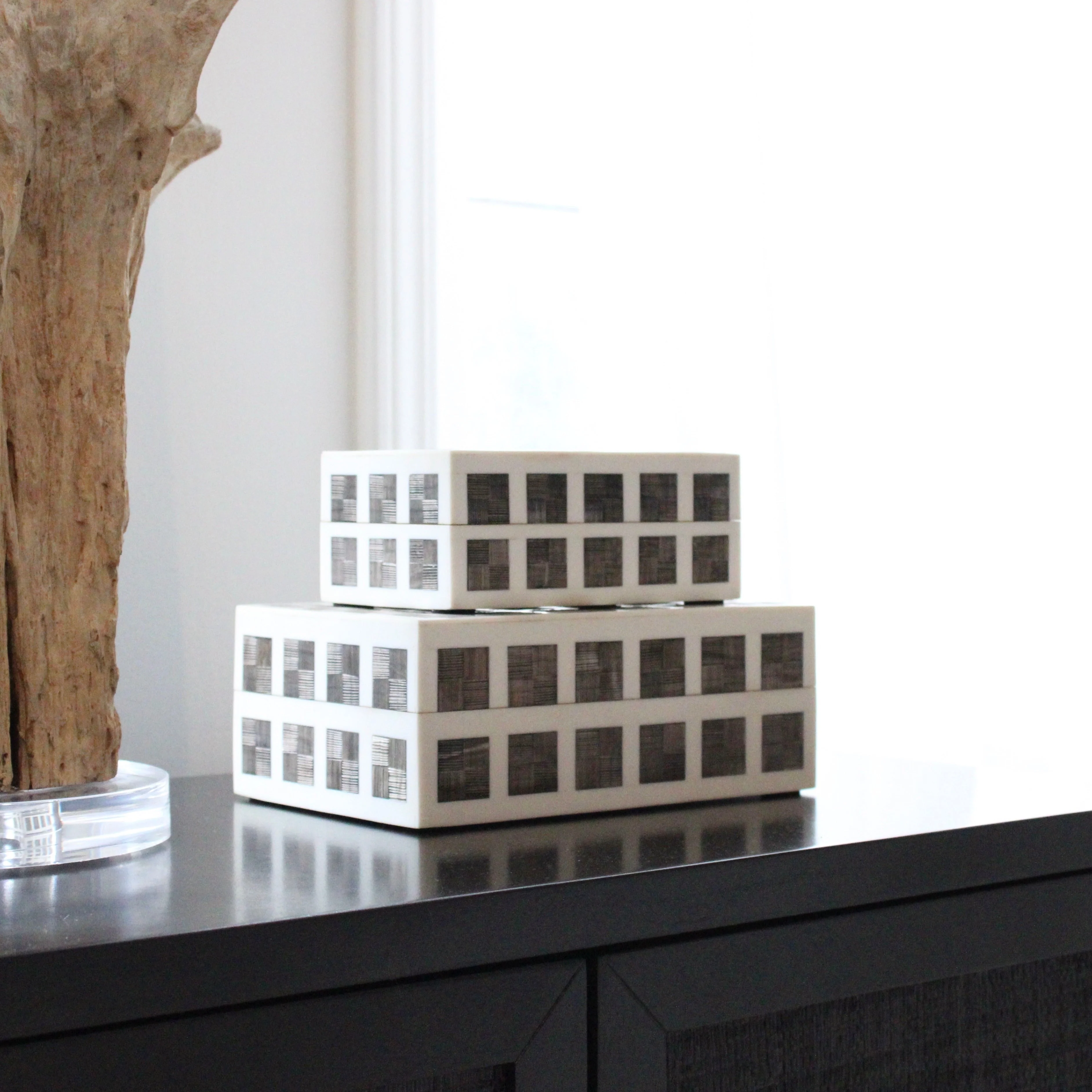 Cassia Carved Horn Decorative Nesting Box, Set of 2