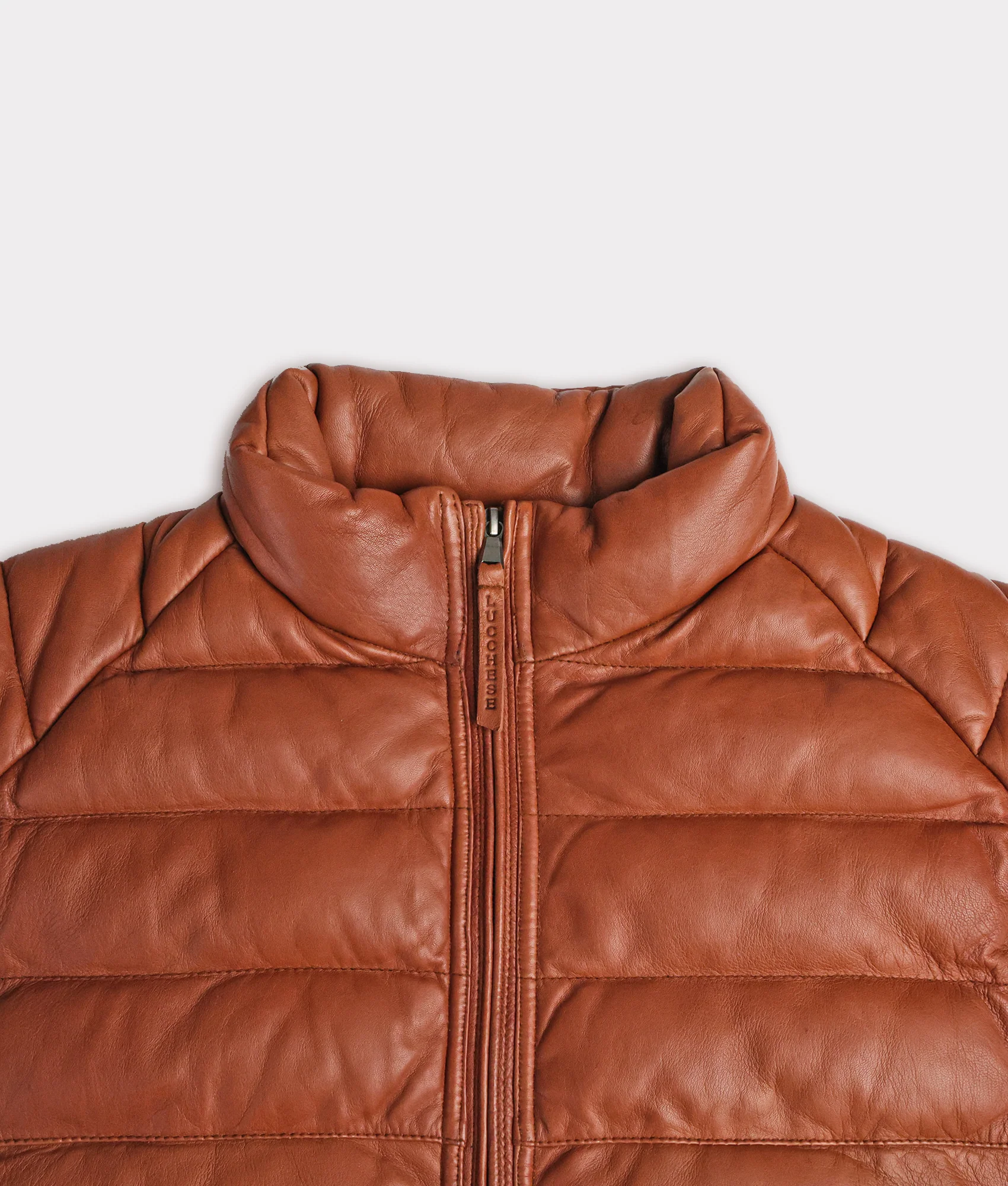 Men's Leather Puffer Vest :: Cognac