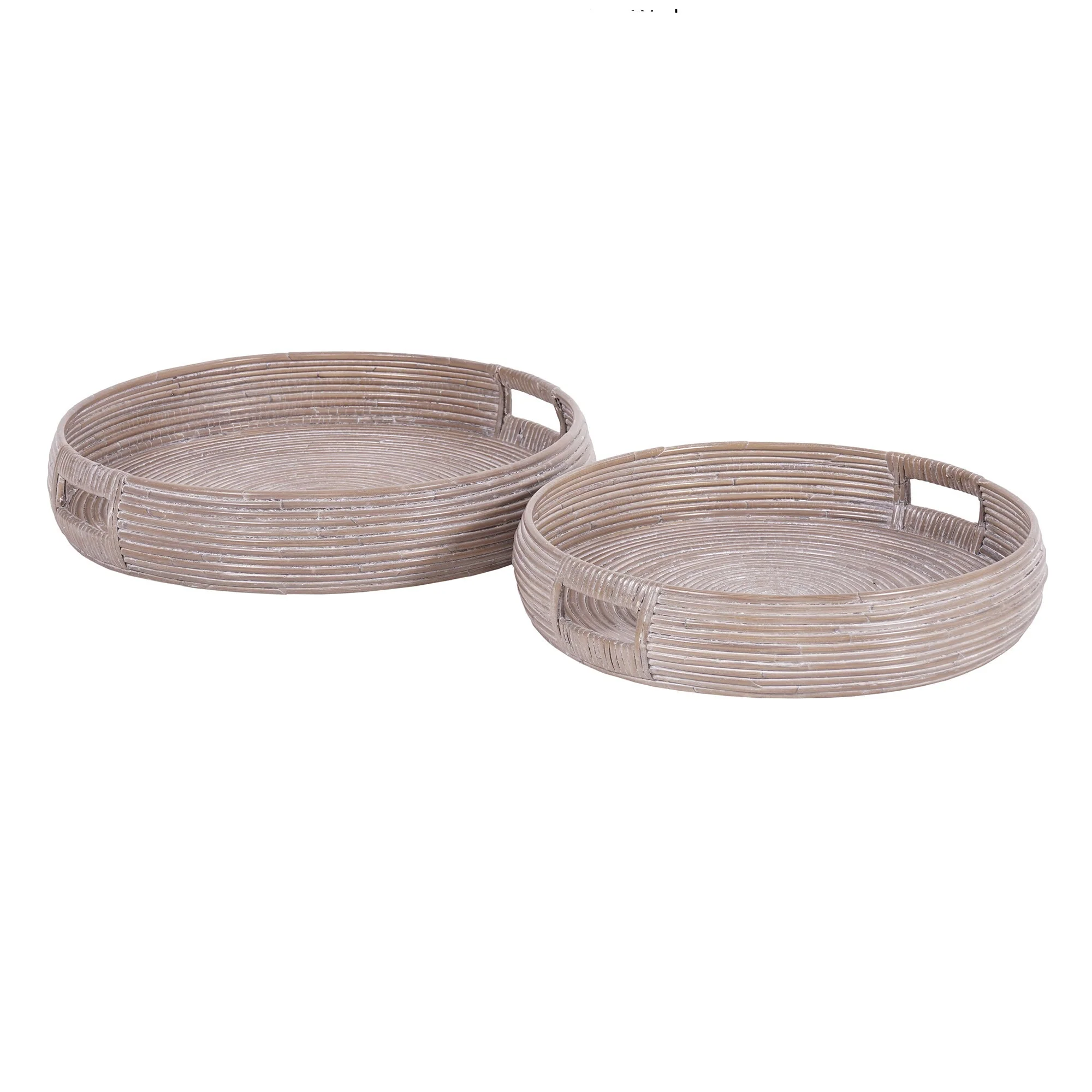 Nami Whitewashed Rattan Round Tray, Set of 2