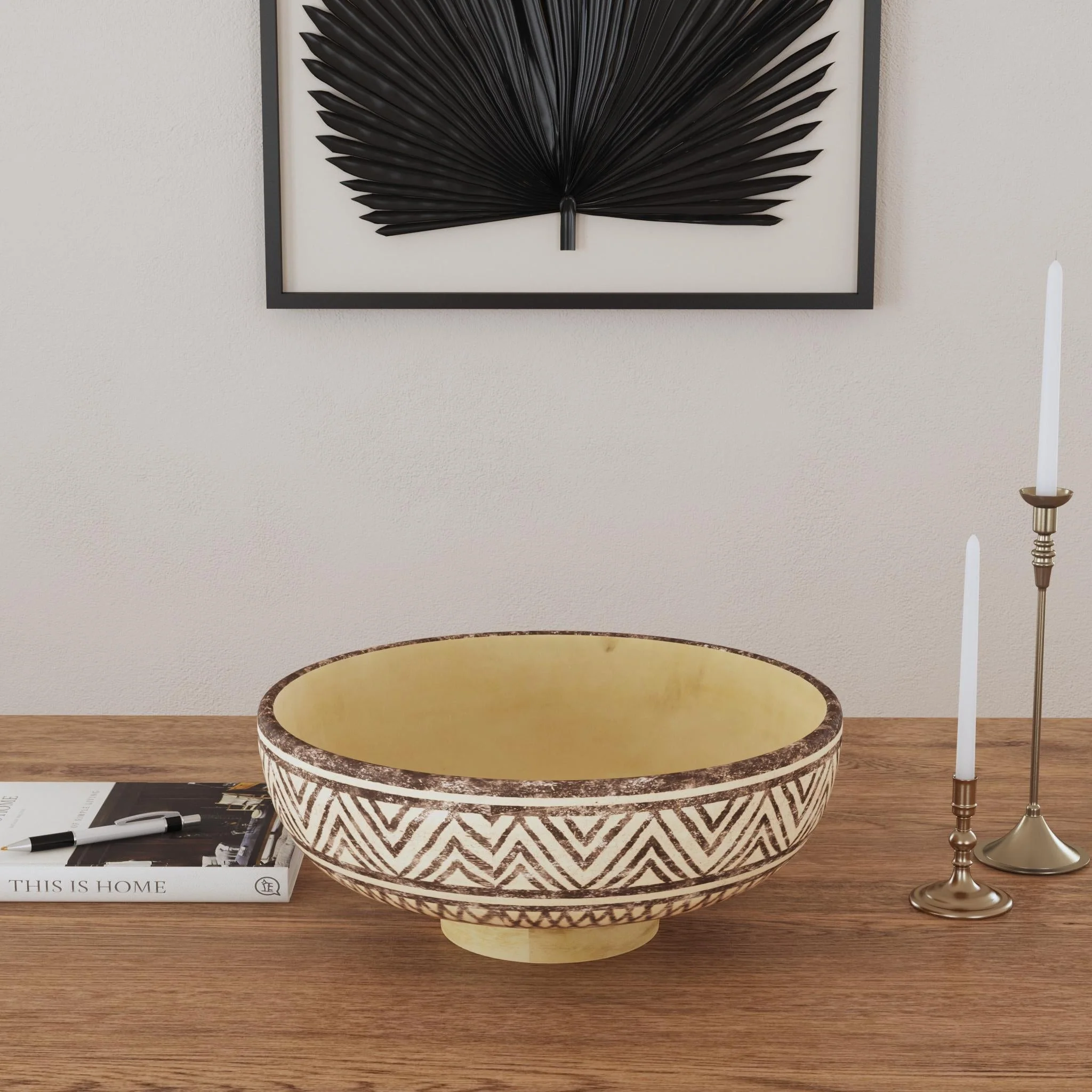 Terracotta Linear Abstract Decorative Bowl