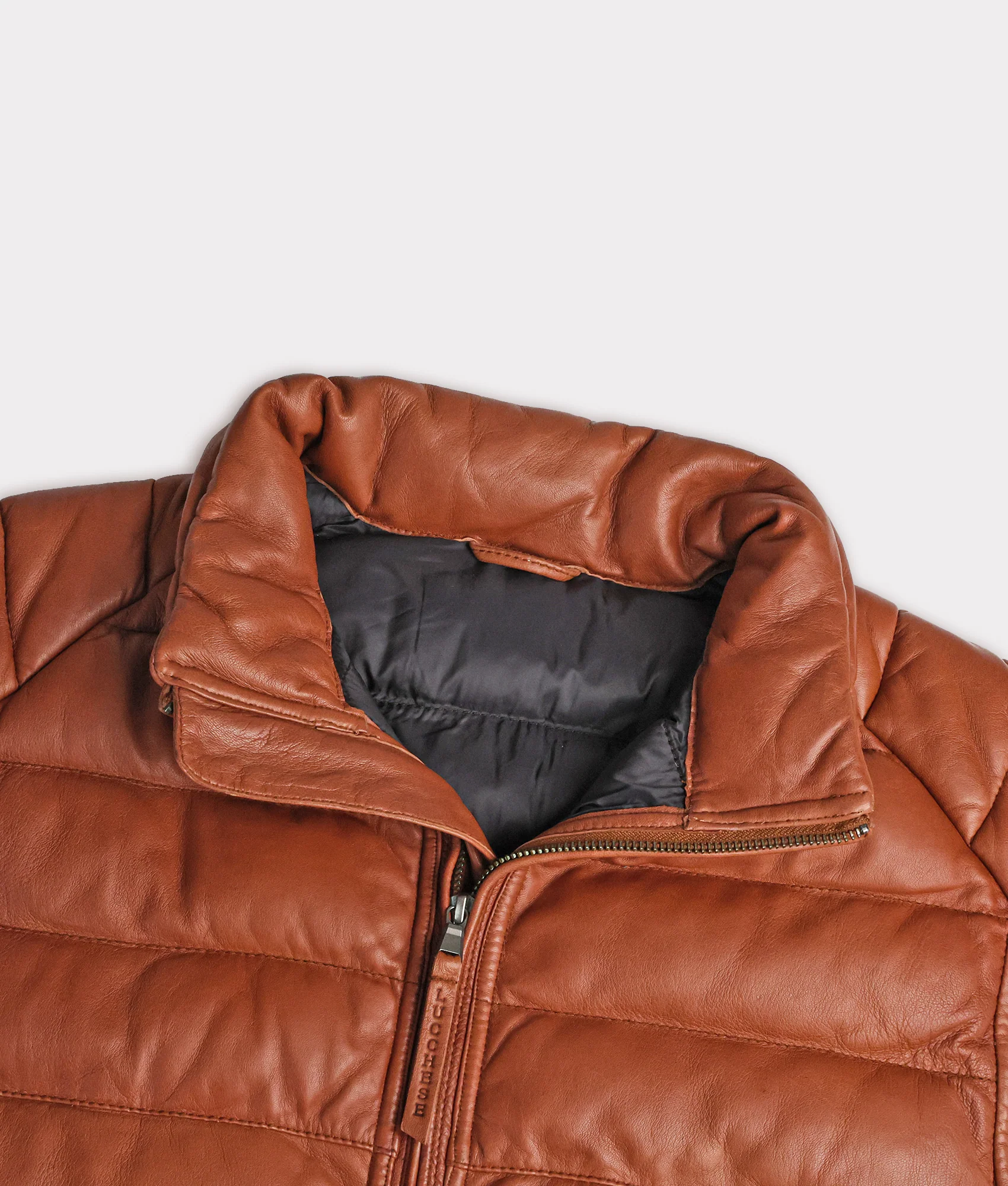 Men's Leather Puffer Vest :: Cognac