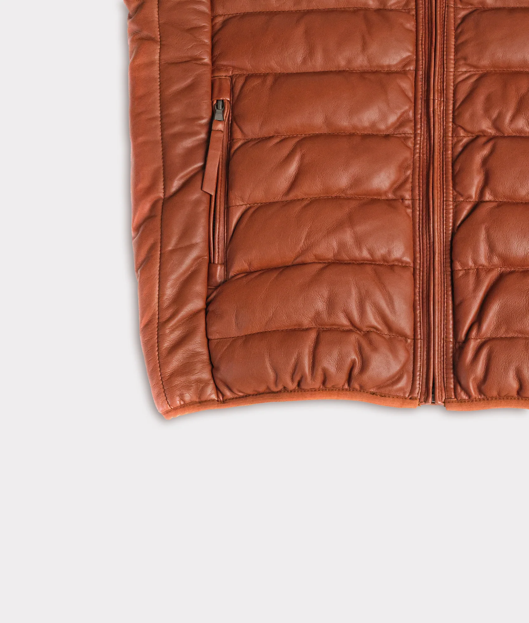 Men's Leather Puffer Vest :: Cognac