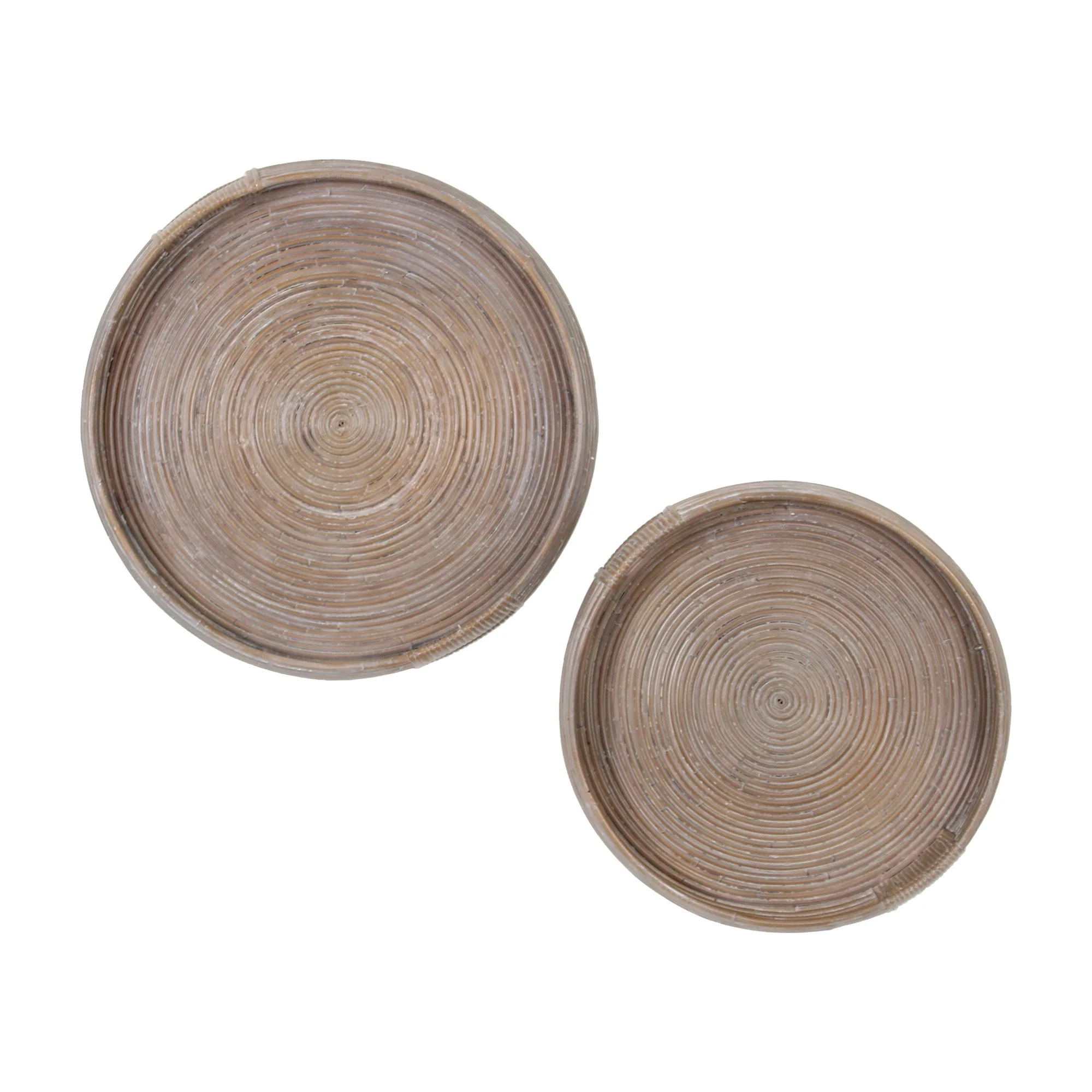 Nami Whitewashed Rattan Round Tray, Set of 2