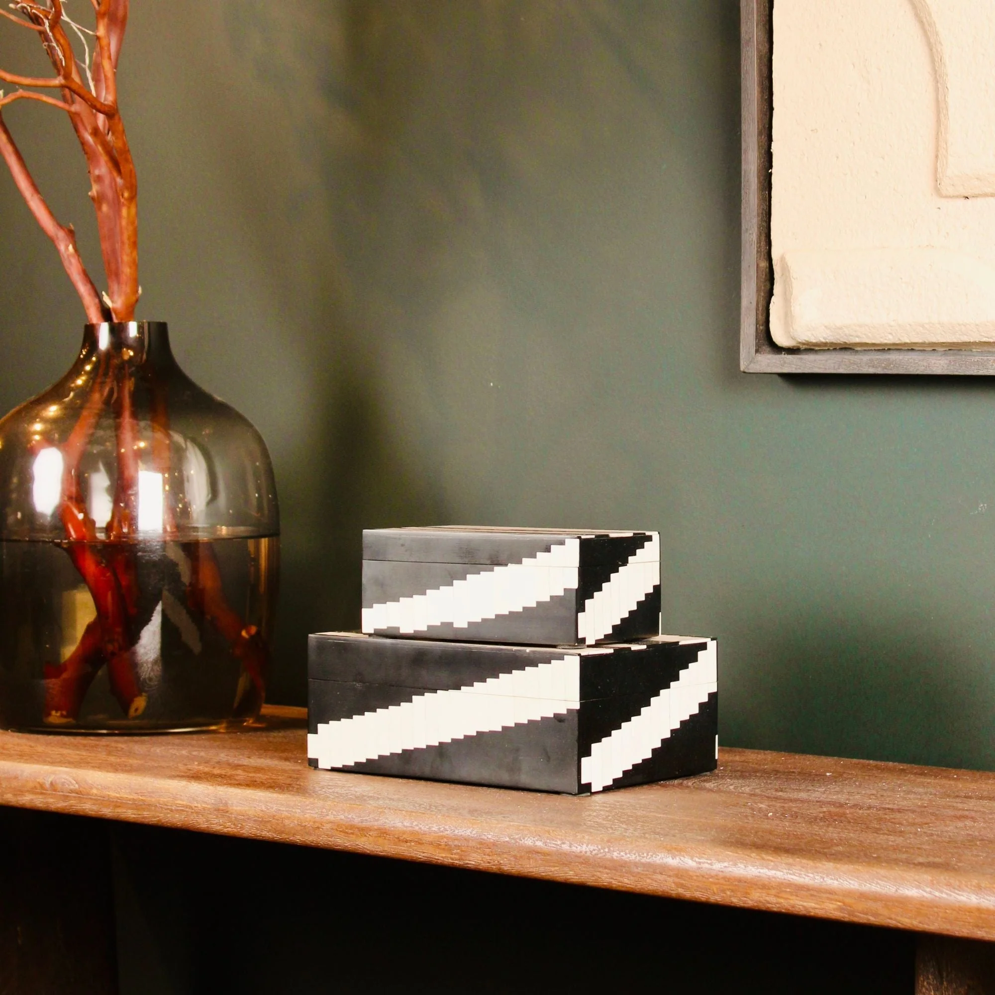 Kamari Geometric Inlay Decorative Nesting Box, Set of 2