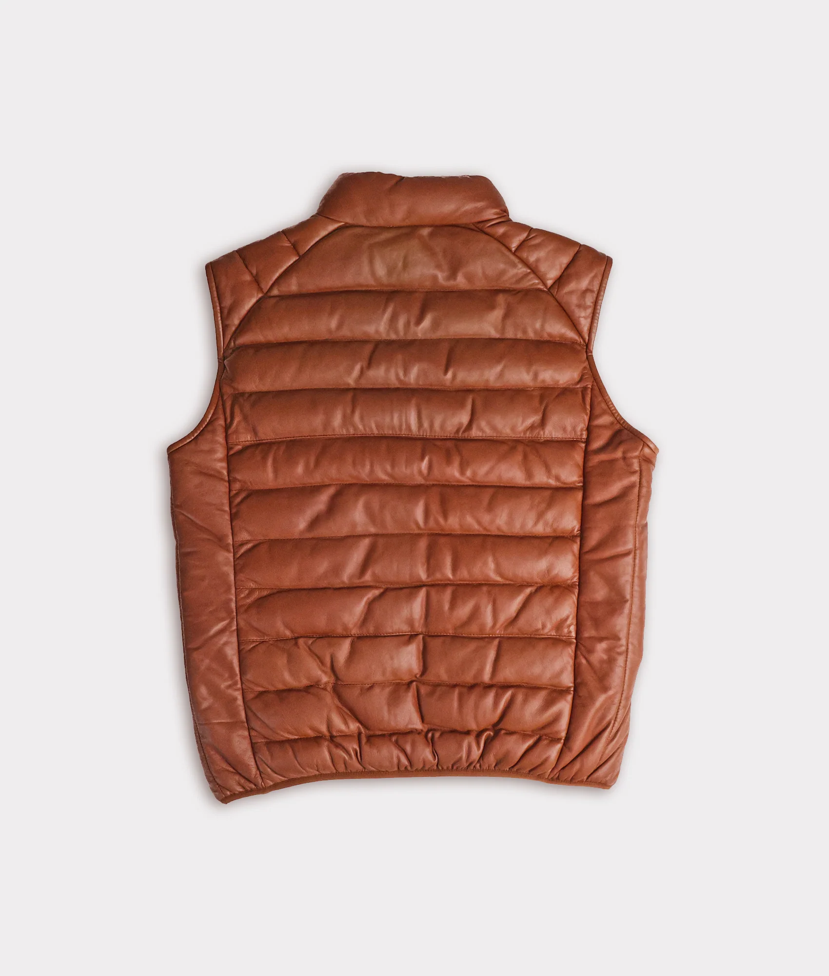Men's Leather Puffer Vest :: Cognac