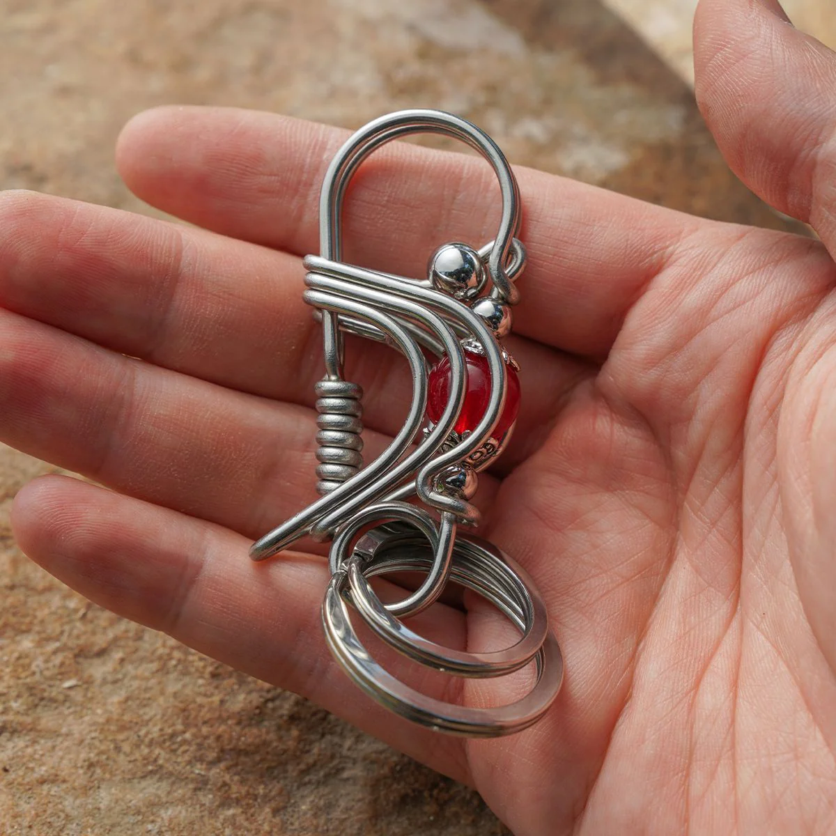 Red Bead Lotus Flower Handmade Keychain