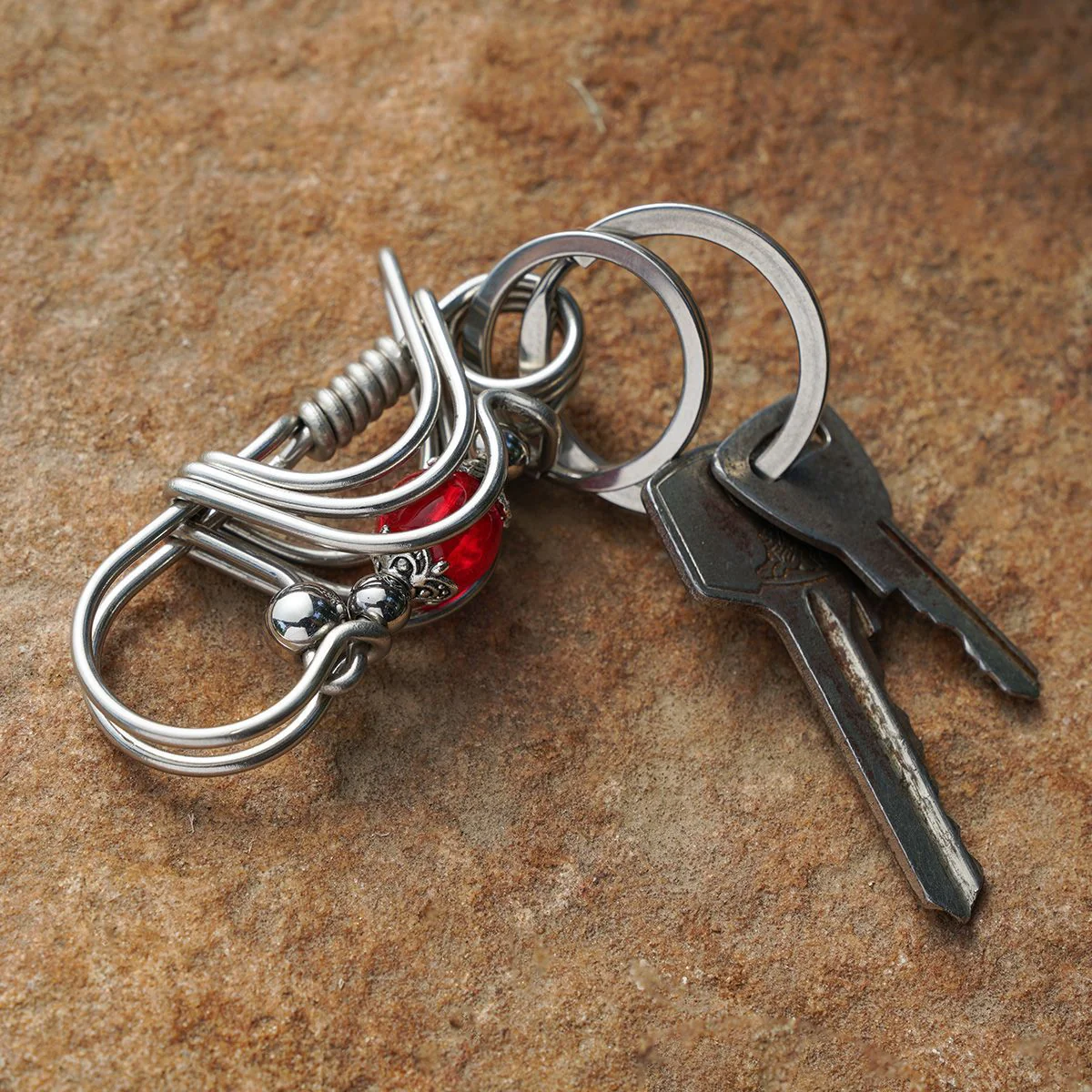 Red Bead Lotus Flower Handmade Keychain