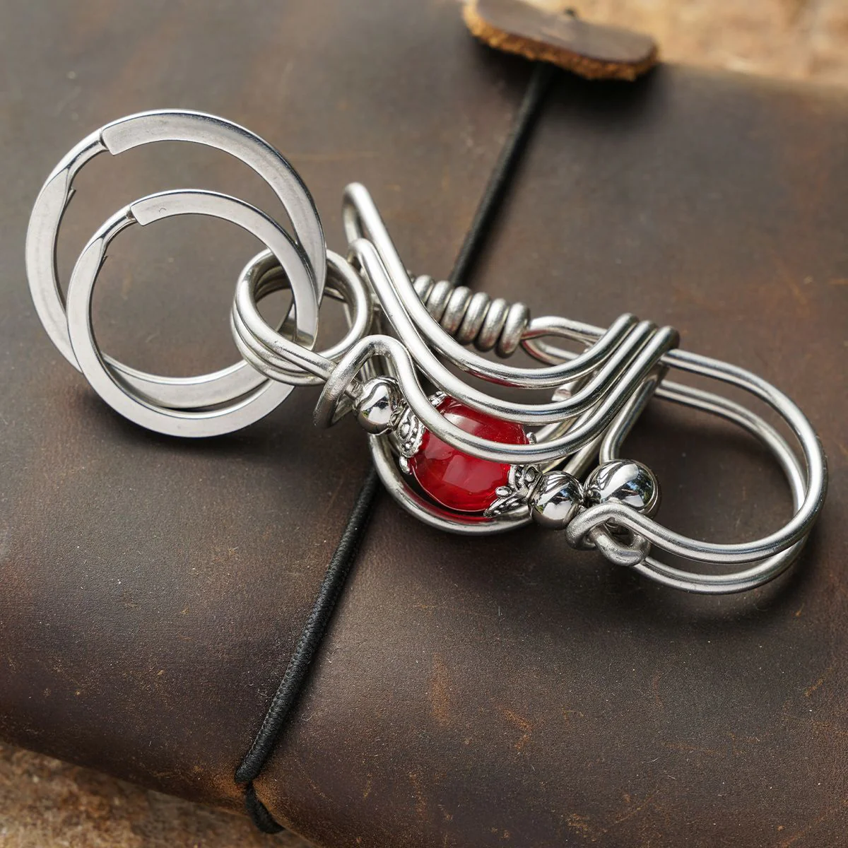 Red Bead Lotus Flower Handmade Keychain