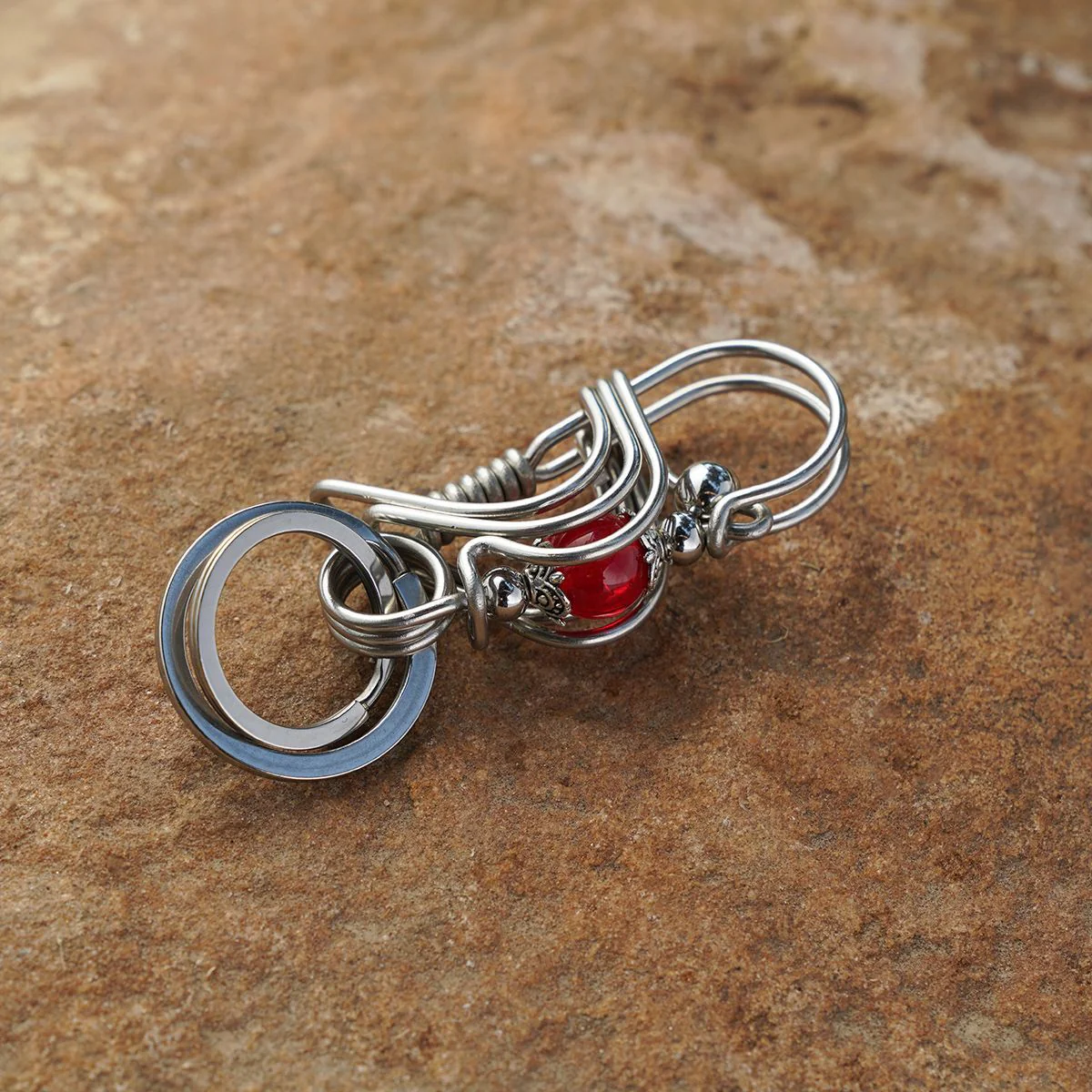 Red Bead Lotus Flower Handmade Keychain