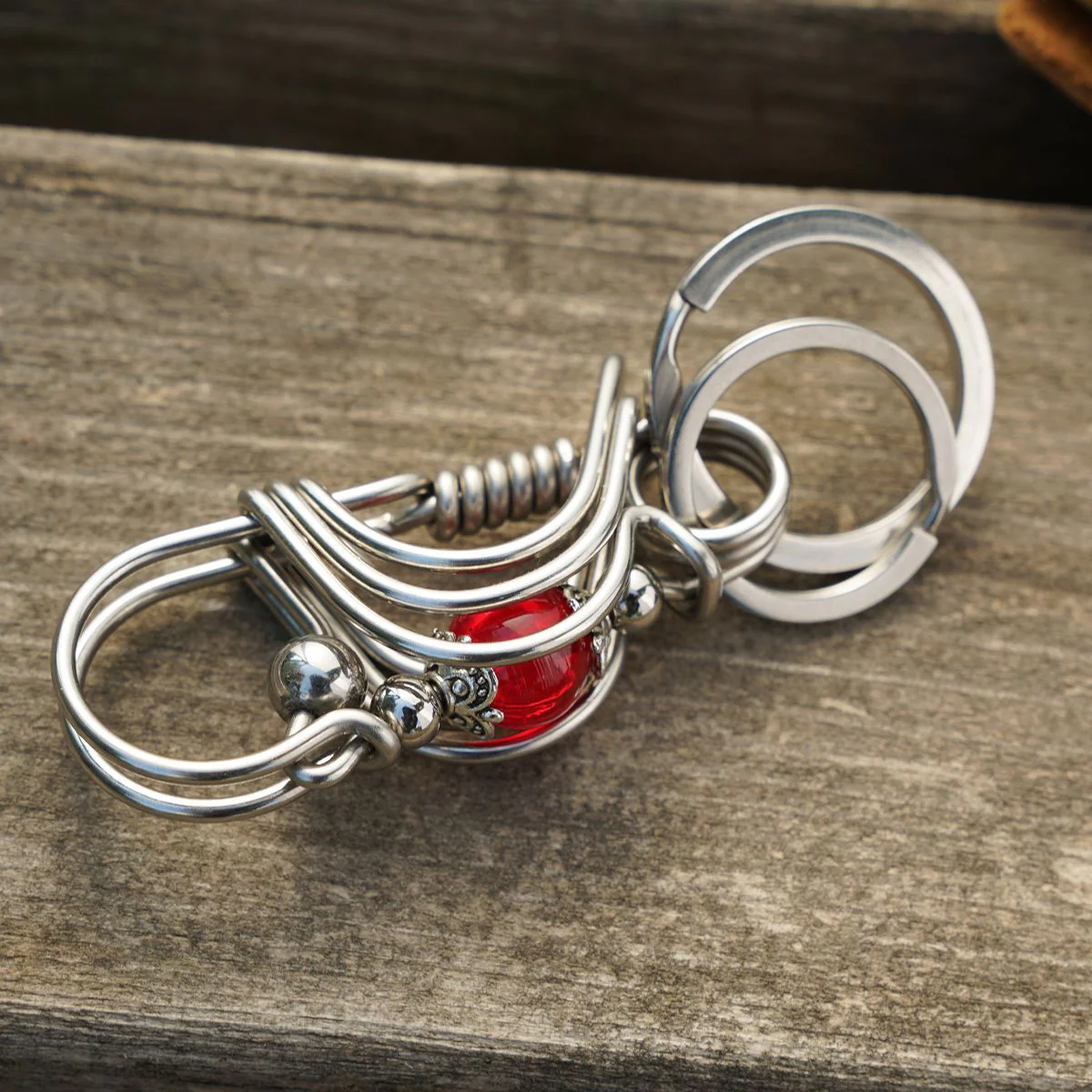 Red Bead Lotus Flower Handmade Keychain