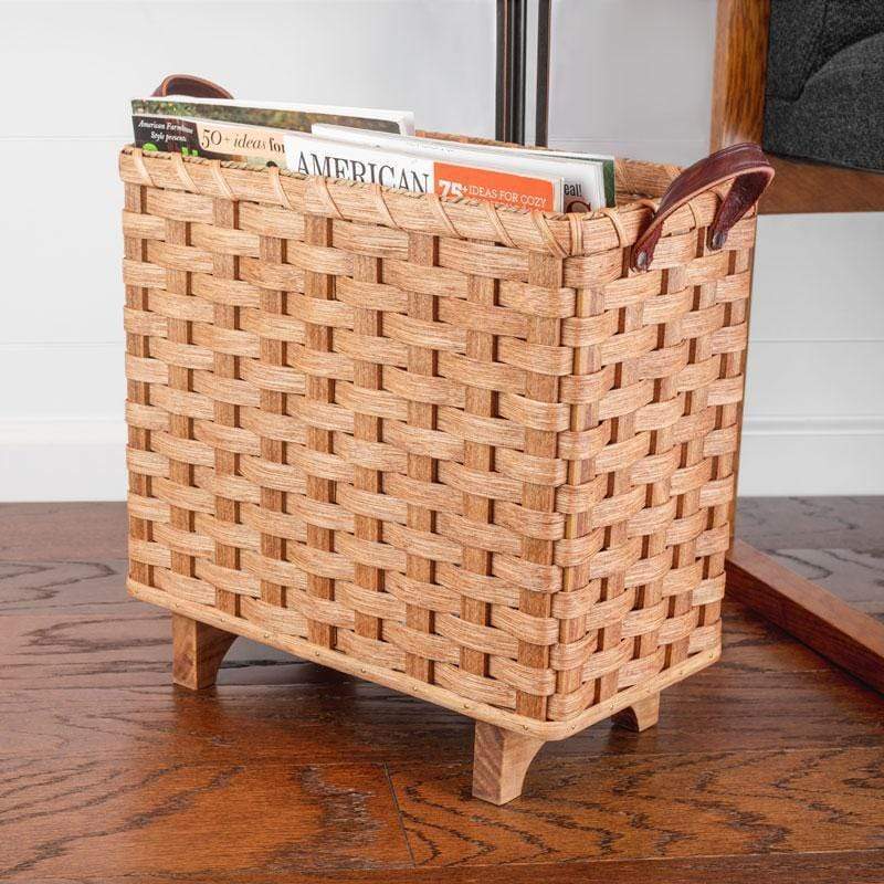 Slim Magazine Basket | Amish Woven Wicker Storage Basket w/Legs