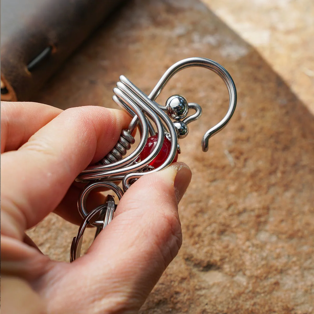 Red Bead Lotus Flower Handmade Keychain