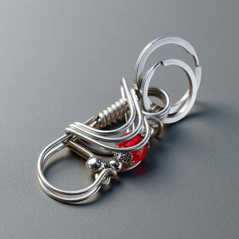 Red Bead Lotus Flower Handmade Keychain