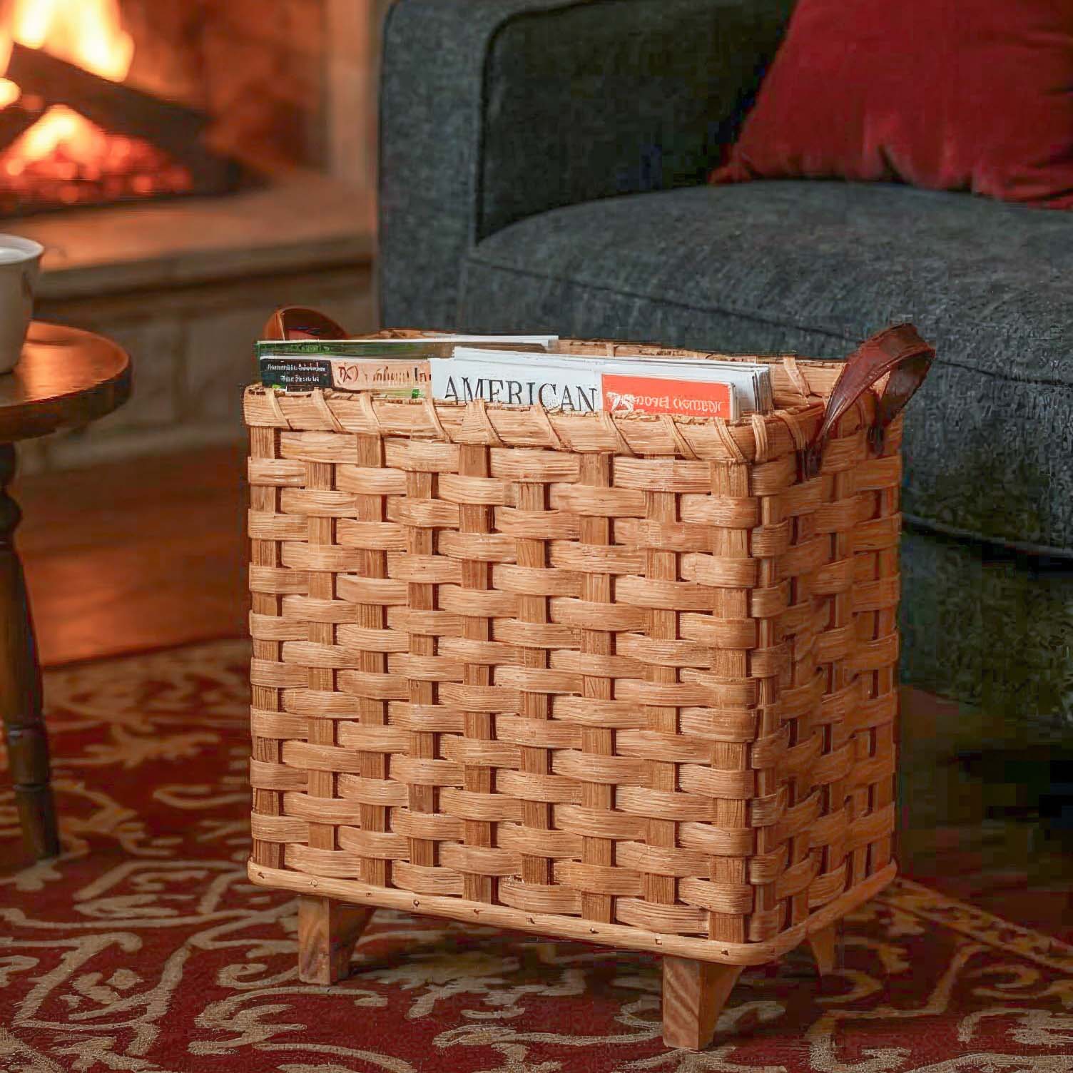 Slim Magazine Basket | Amish Woven Wicker Storage Basket w/Legs