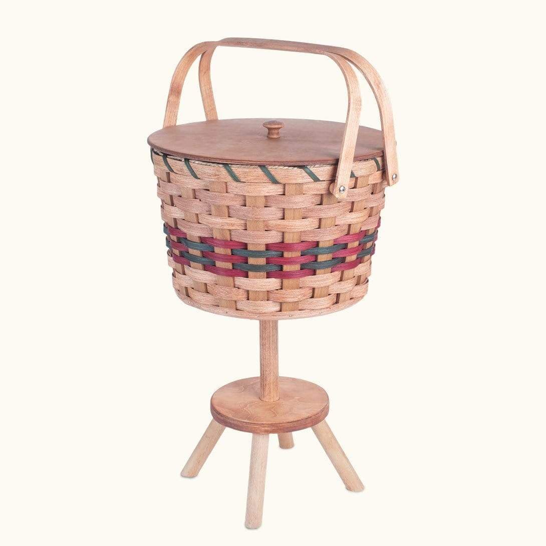 Antique Styled Sewing Basket | Amish Woven Wicker Organizer w/Stand