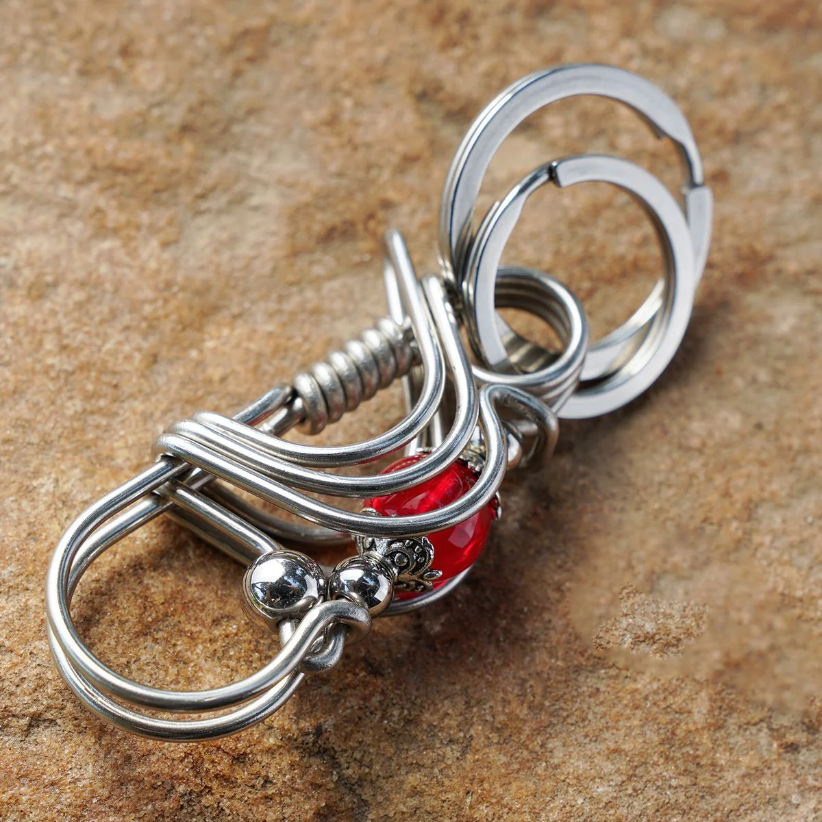 Red Bead Lotus Flower Handmade Keychain