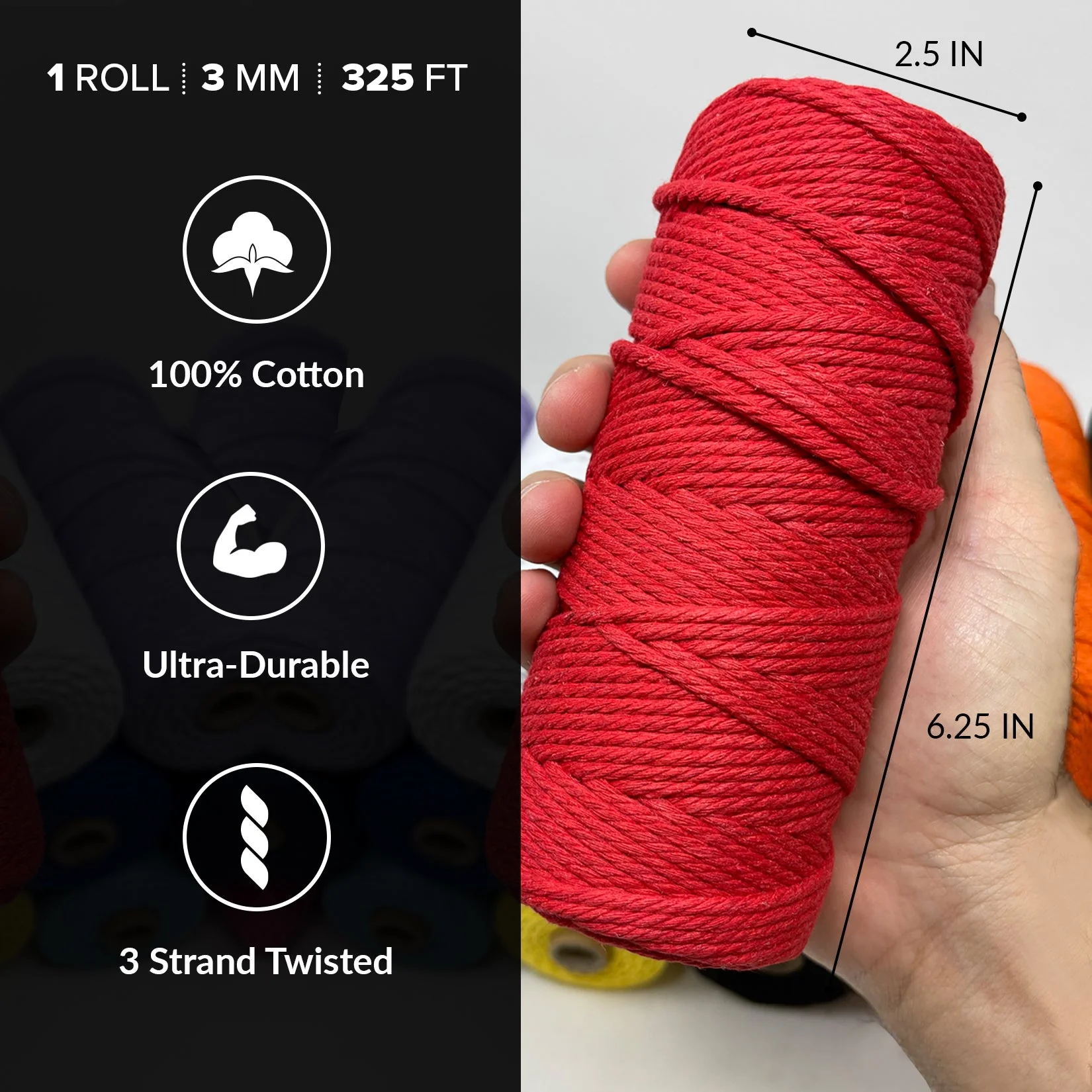 100% Cotton Macrame 3mm Cord