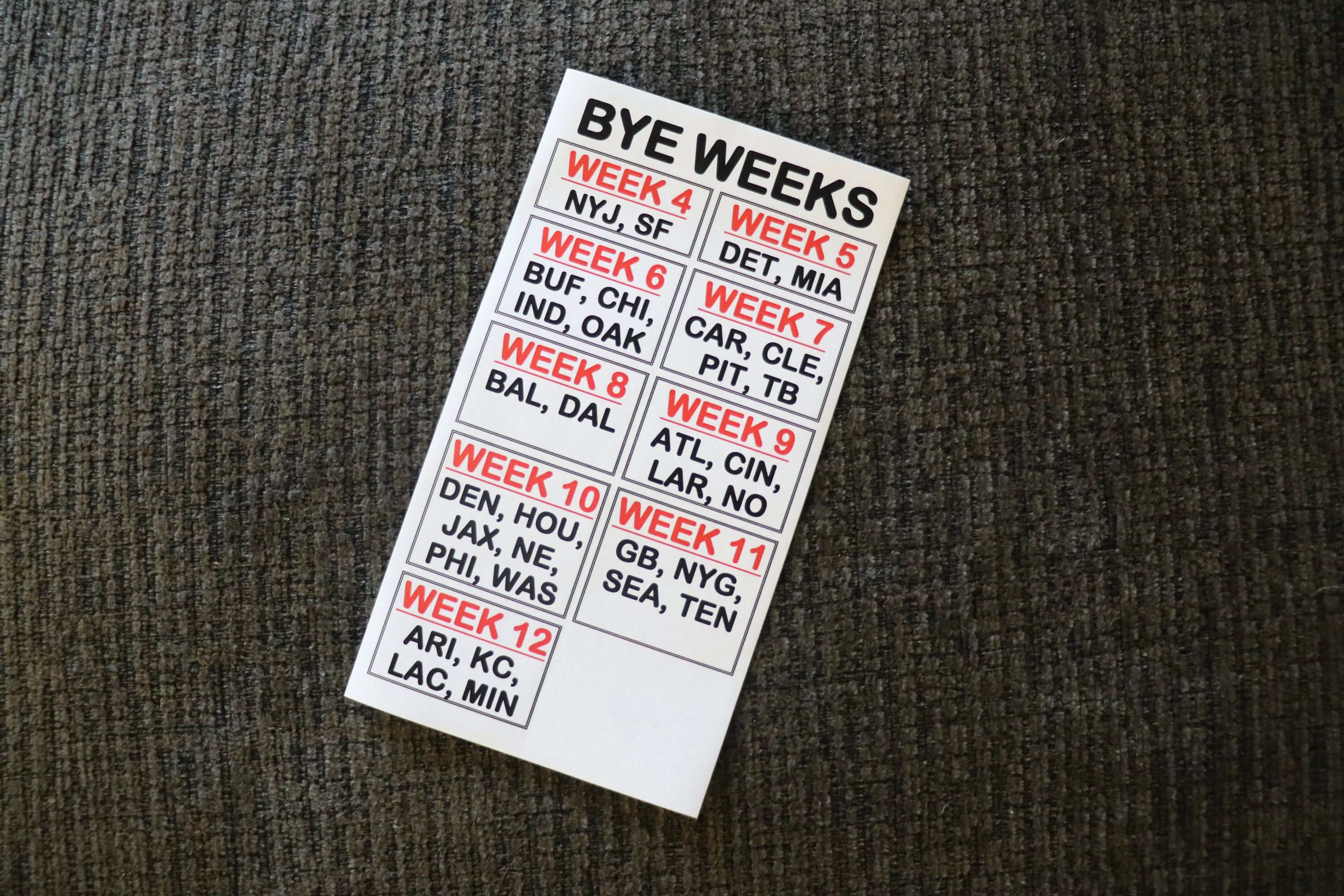Fantasy Football: Bye Week Label
