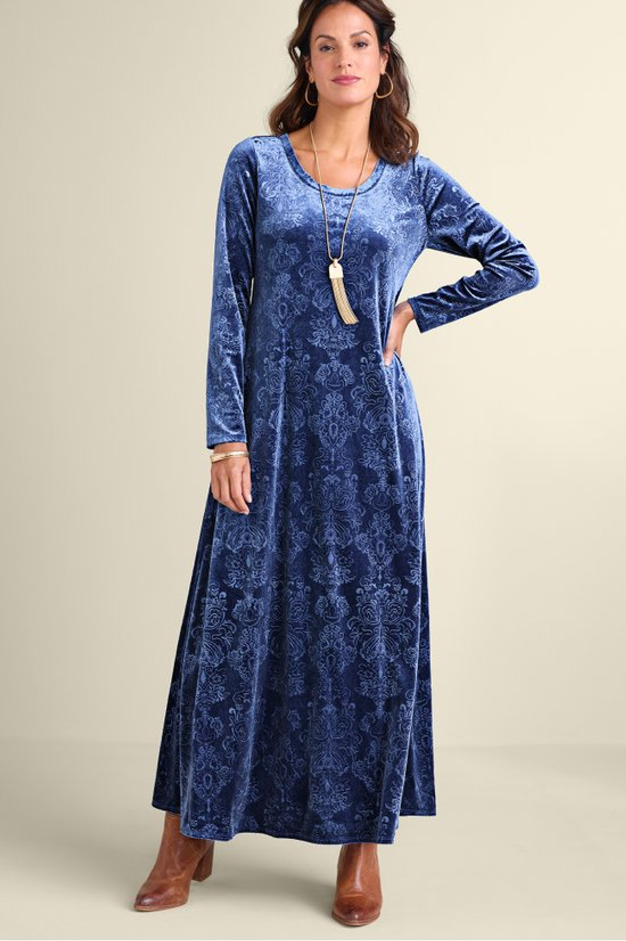 Santiago Embossed Velvet Dress - Soft Surroundings Outlet