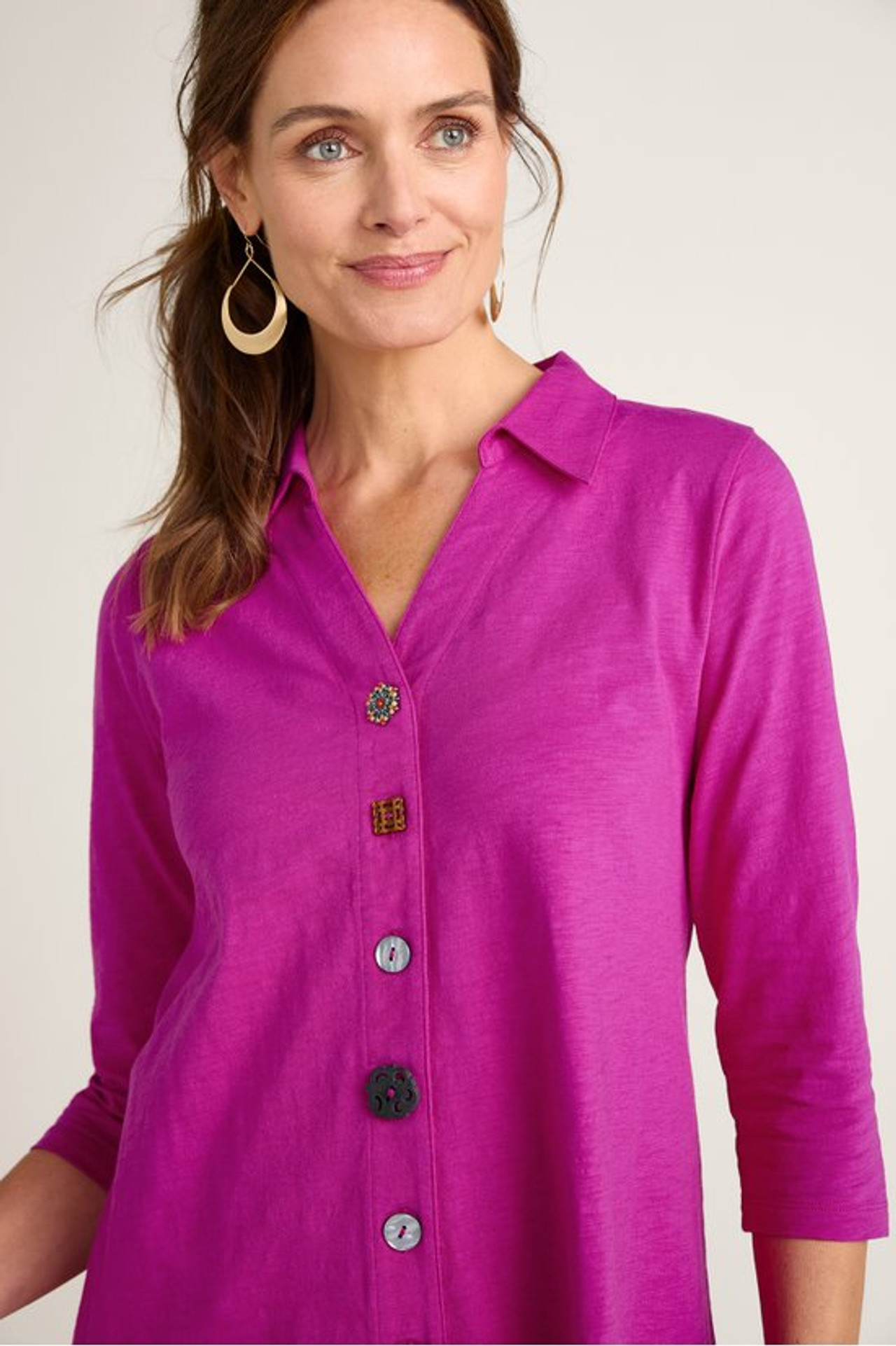 Danielle Button 3/4 Sleeve Tunic - Soft Surroundings Outlet
