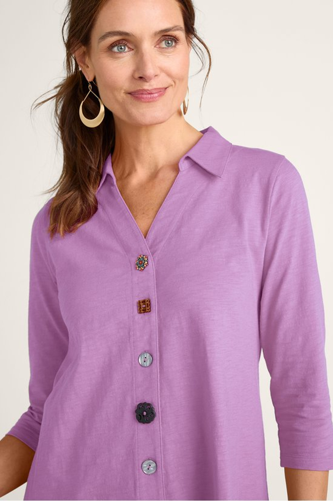 Danielle Button 3/4 Sleeve Tunic - Soft Surroundings Outlet
