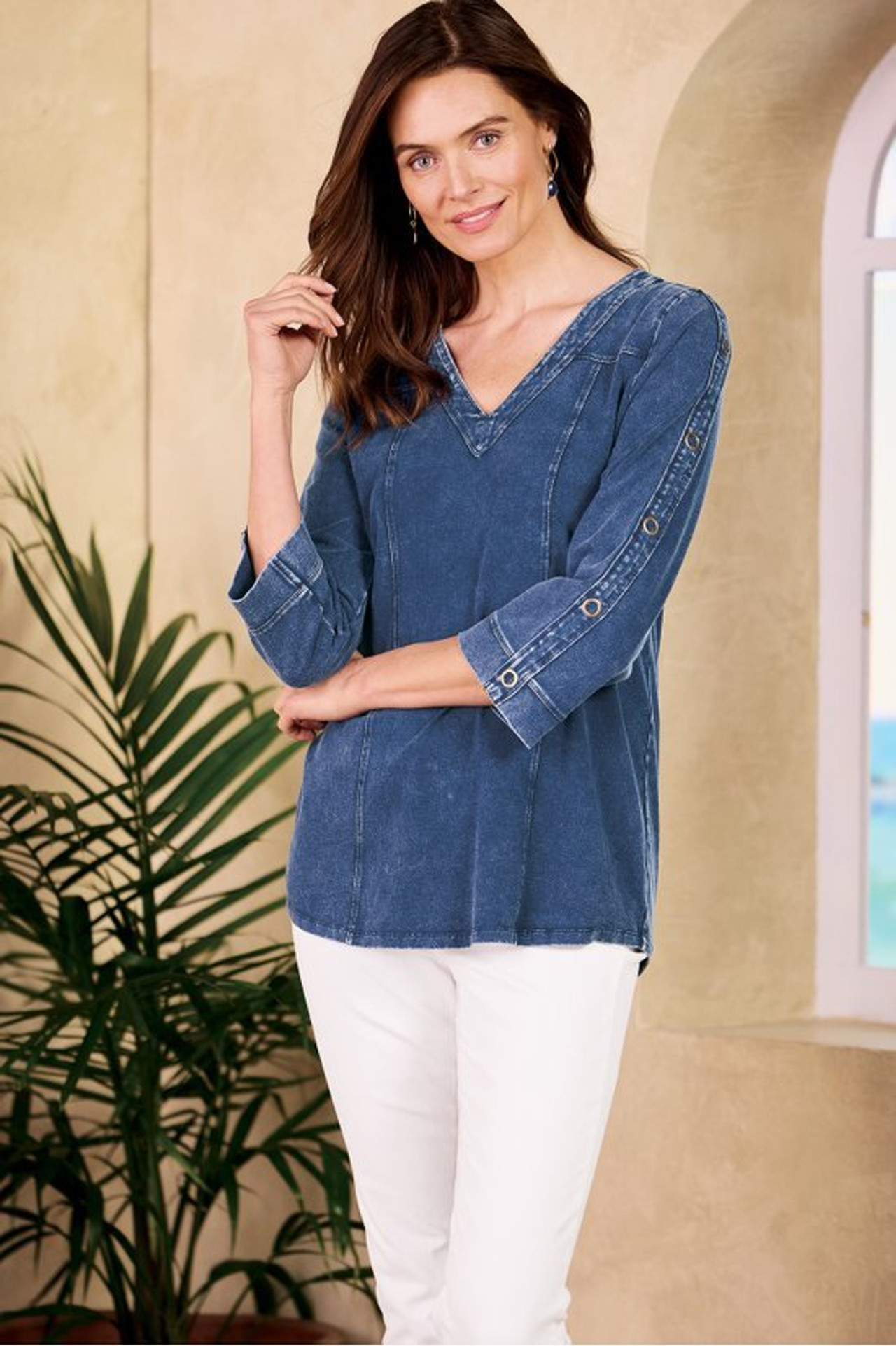 Wilma Washed Knit Denim Tunic - Soft Surroundings Outlet