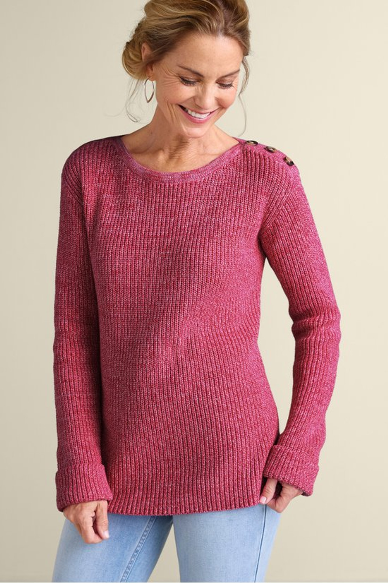 Francine Button-Shoulder Sweater - Soft Surroundings Outlet