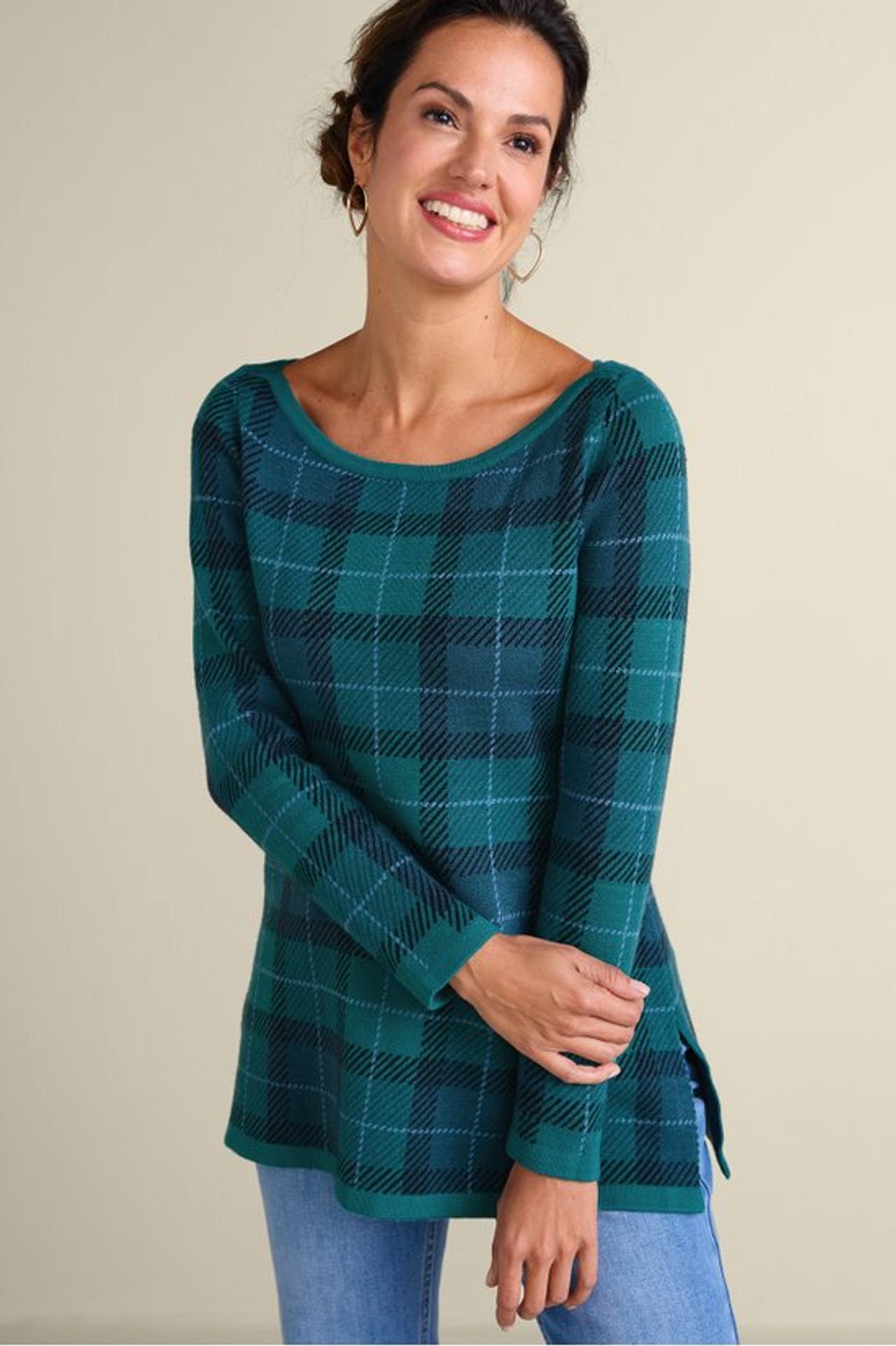 Janece Plaid Sweater Tunic - Soft Surroundings Outlet