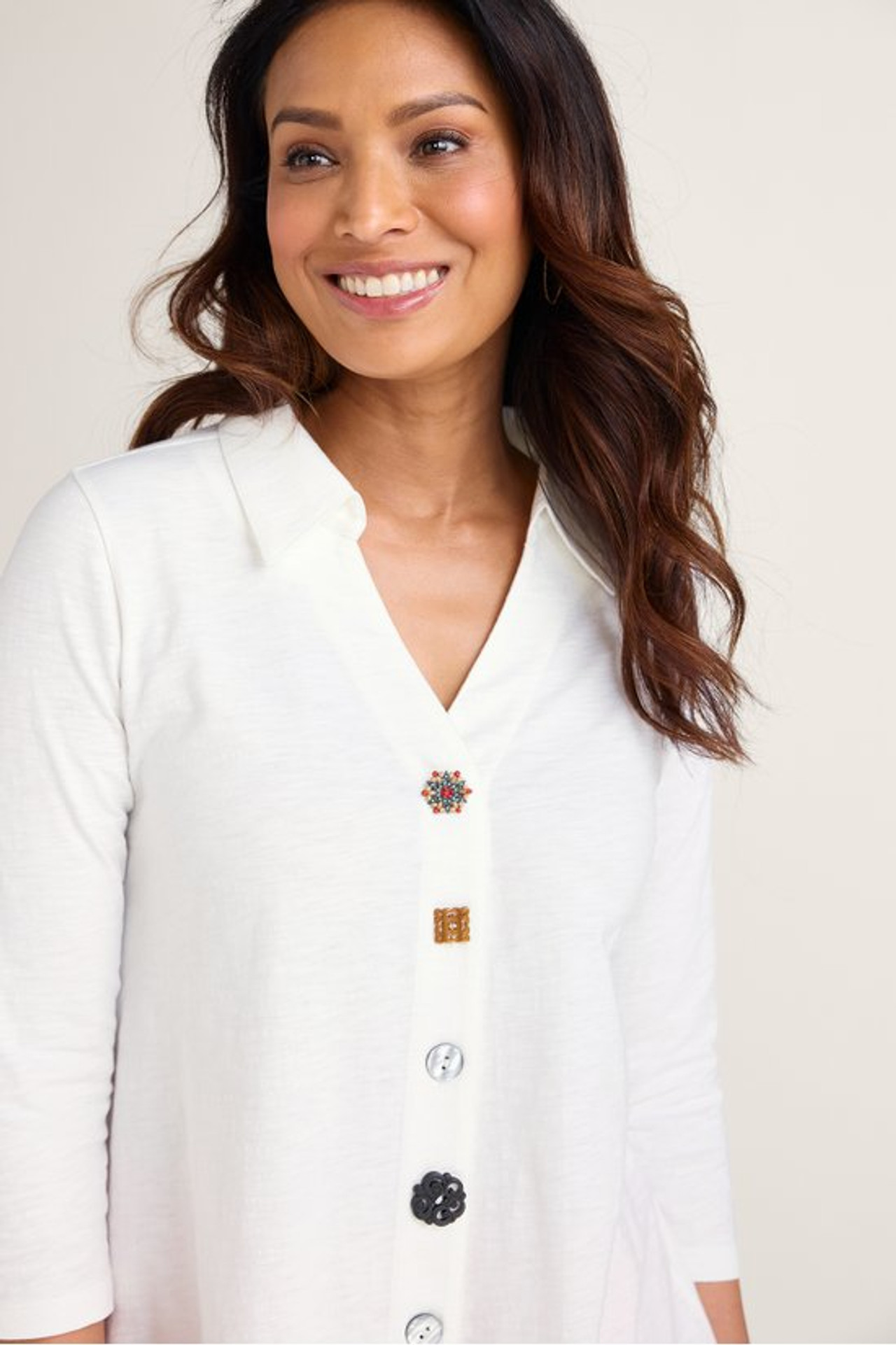 Danielle Button 3/4 Sleeve Tunic - Soft Surroundings Outlet