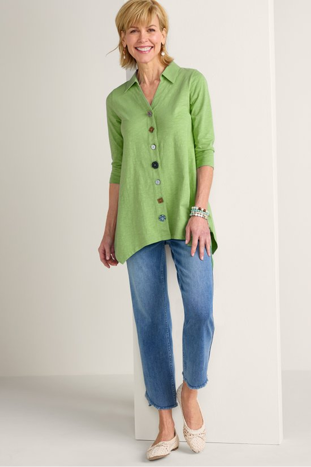 Danielle Button 3/4 Sleeve Tunic - Soft Surroundings Outlet