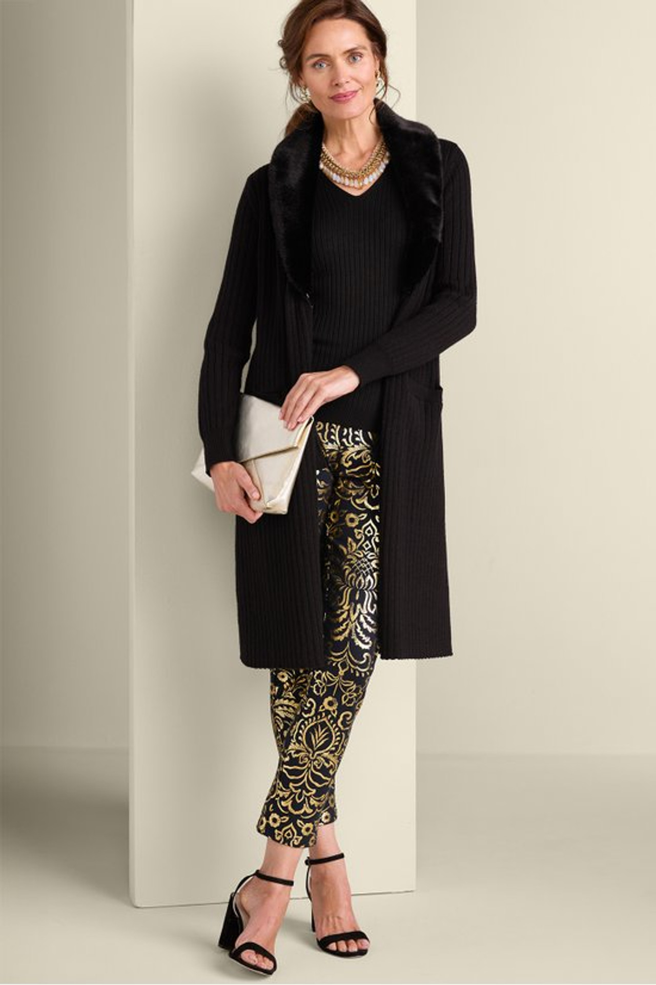 Amalie Faux Fur Collar Ribbed Cardigan - Soft Surroundings Outlet