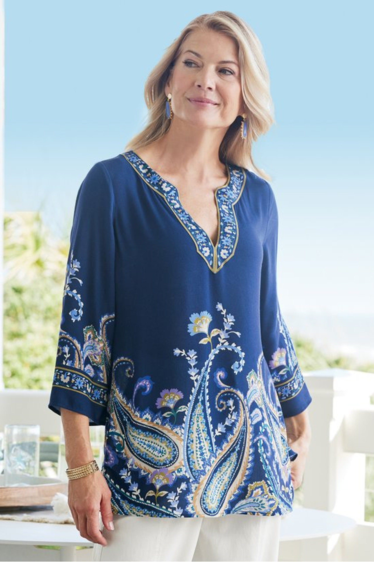 Elma 3/4 Sleeve Tunic - Soft Surroundings Outlet