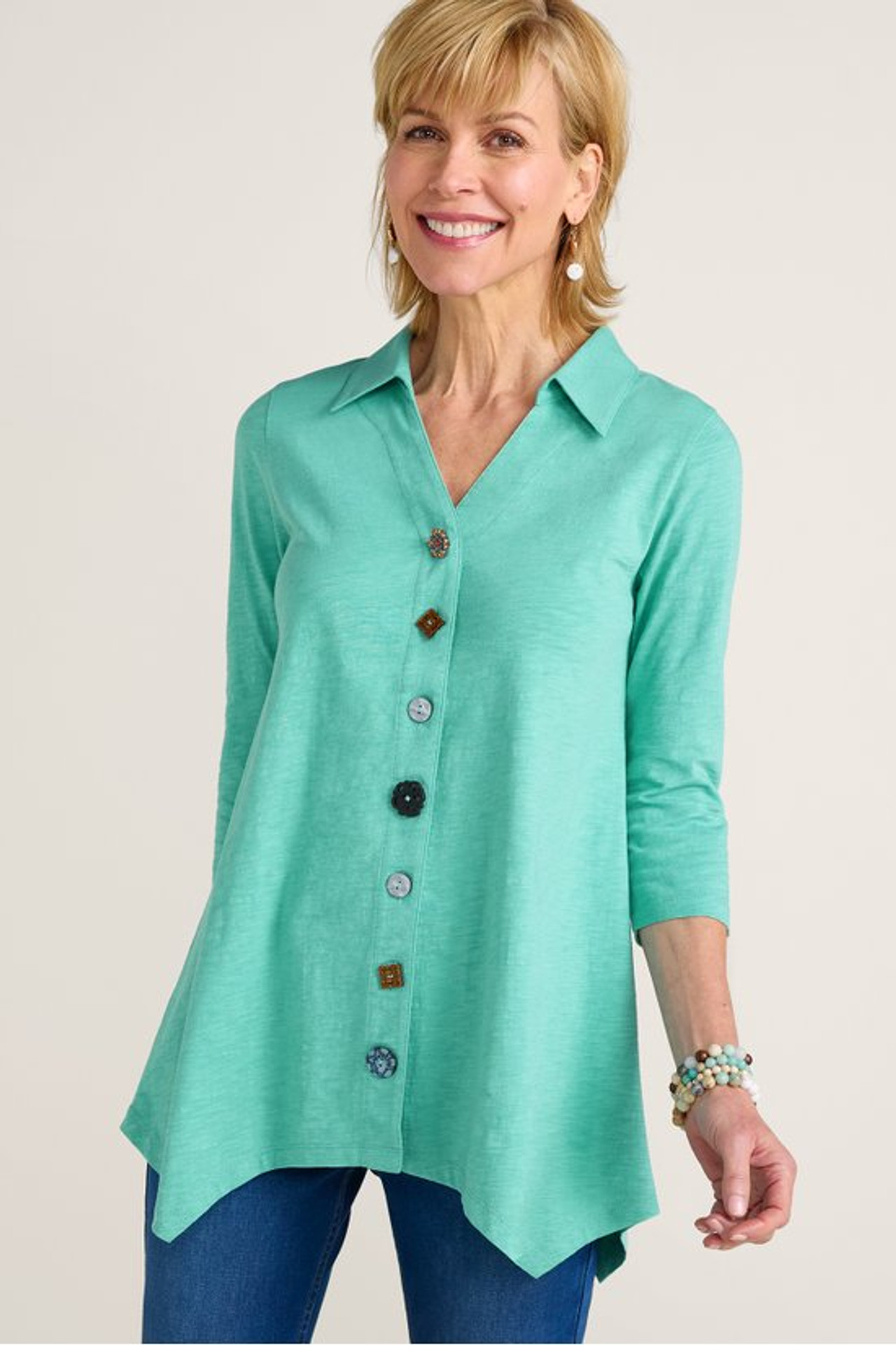 Danielle Button 3/4 Sleeve Tunic - Soft Surroundings Outlet