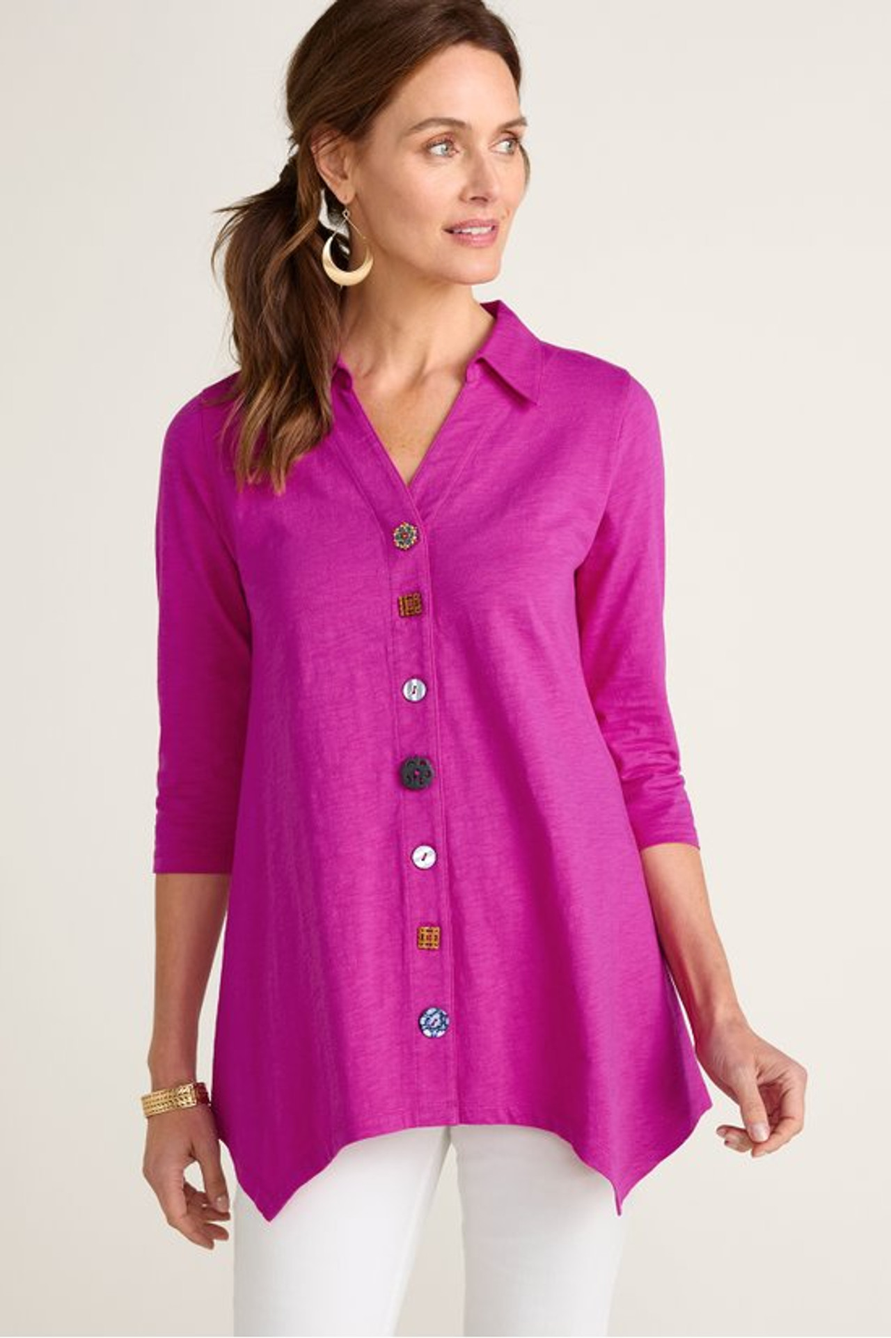 Danielle Button 3/4 Sleeve Tunic - Soft Surroundings Outlet