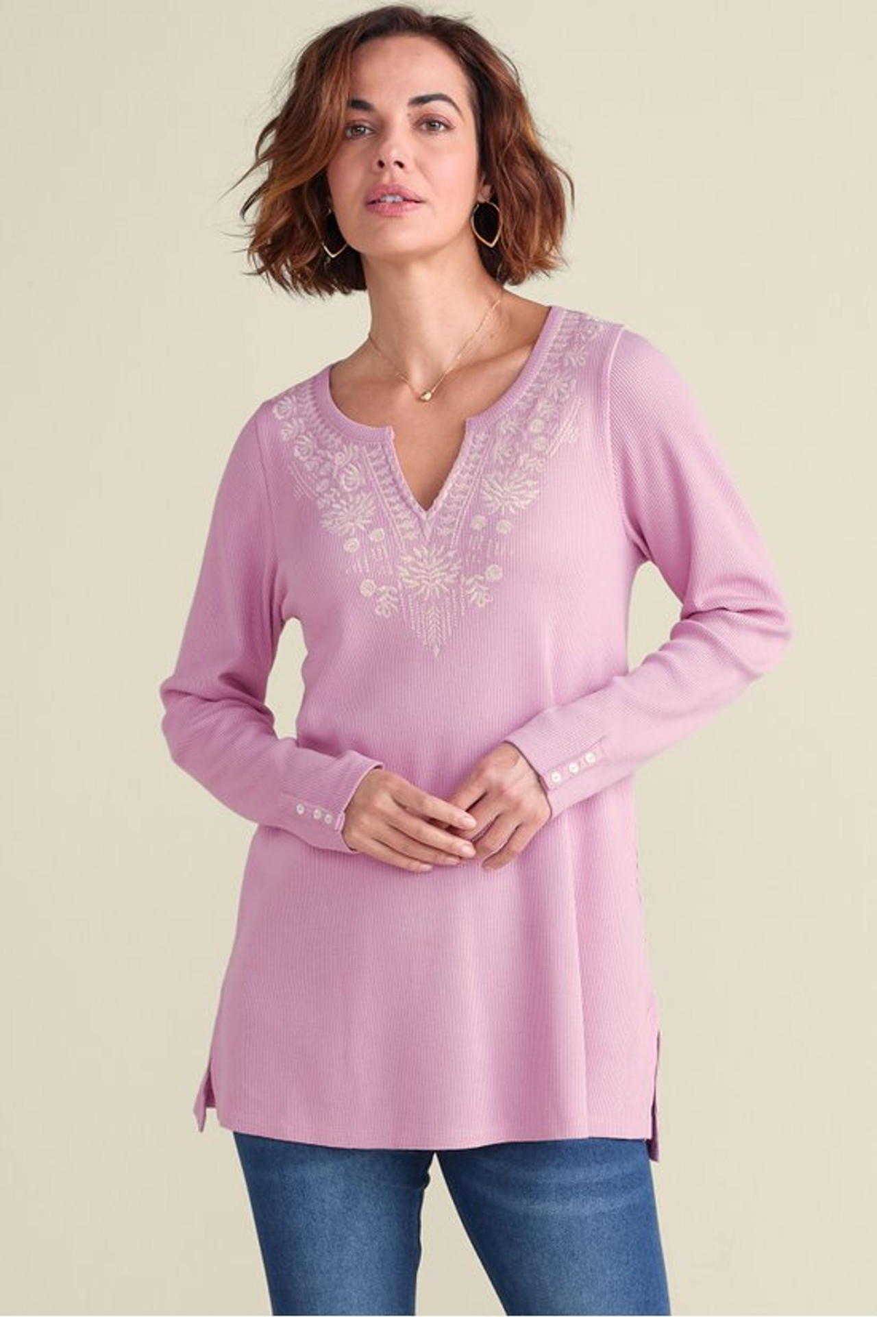 Mya Embroidered Waffle Tunic - Soft Surroundings Outlet
