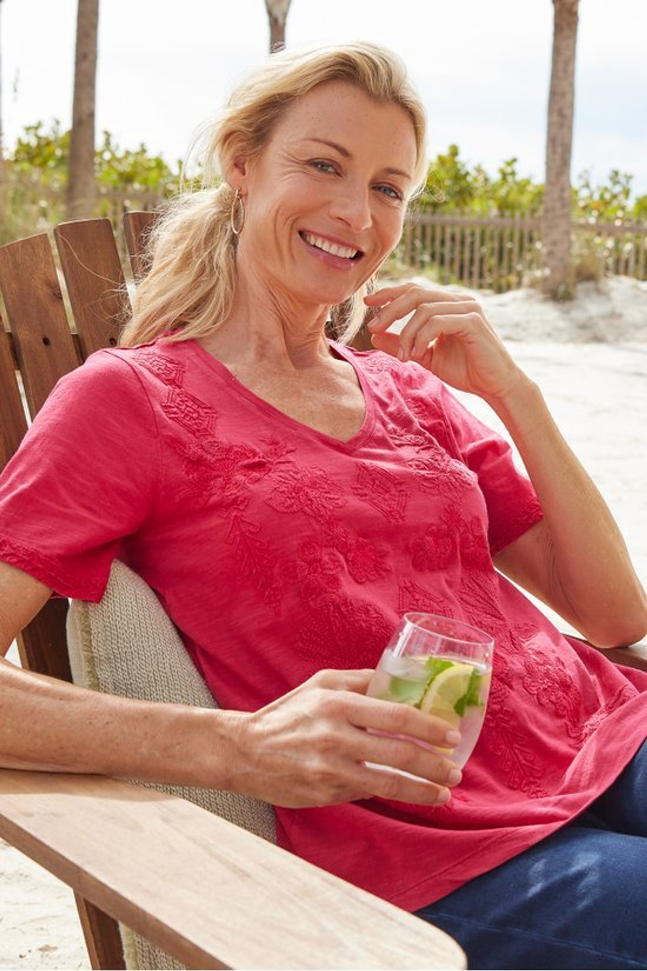 Santorini Embroidered Tee - Soft Surroundings Outlet