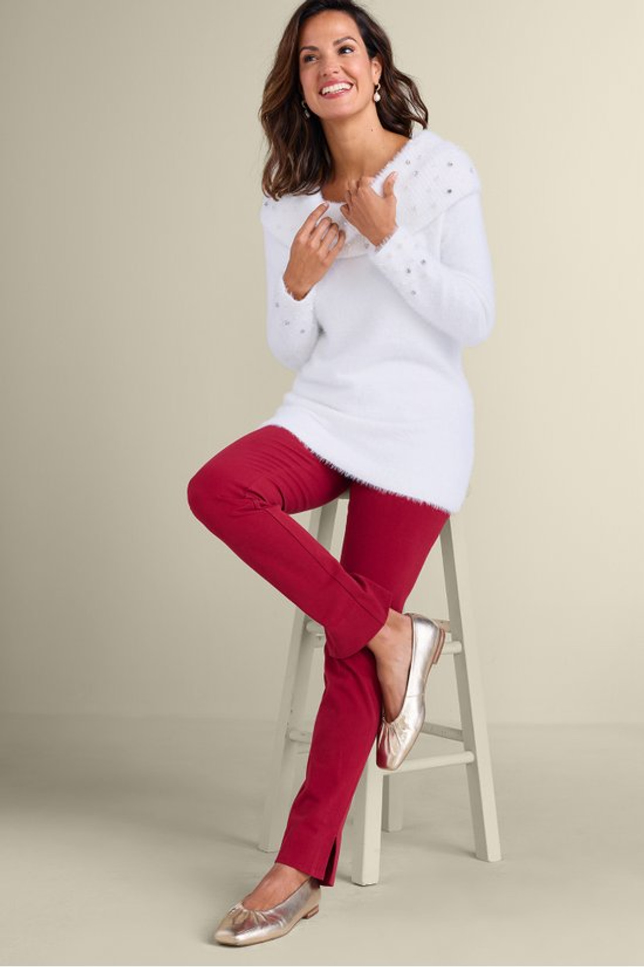Christina Embellished Cowl Neck Sweater Tunic - Soft Surroundings Outlet