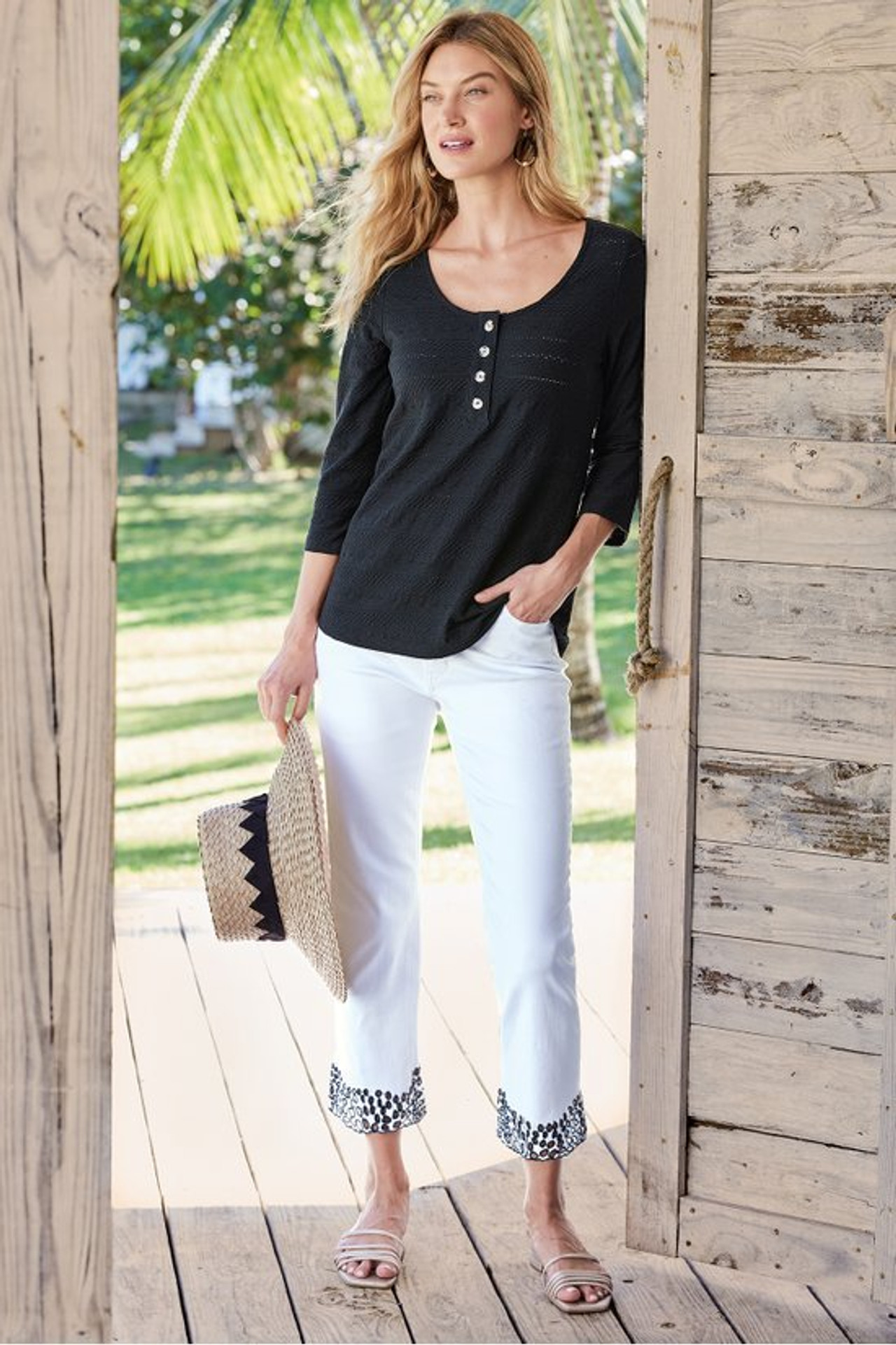 Solene Eyelet Denim Crop Jeans - Soft Surroundings Outlet