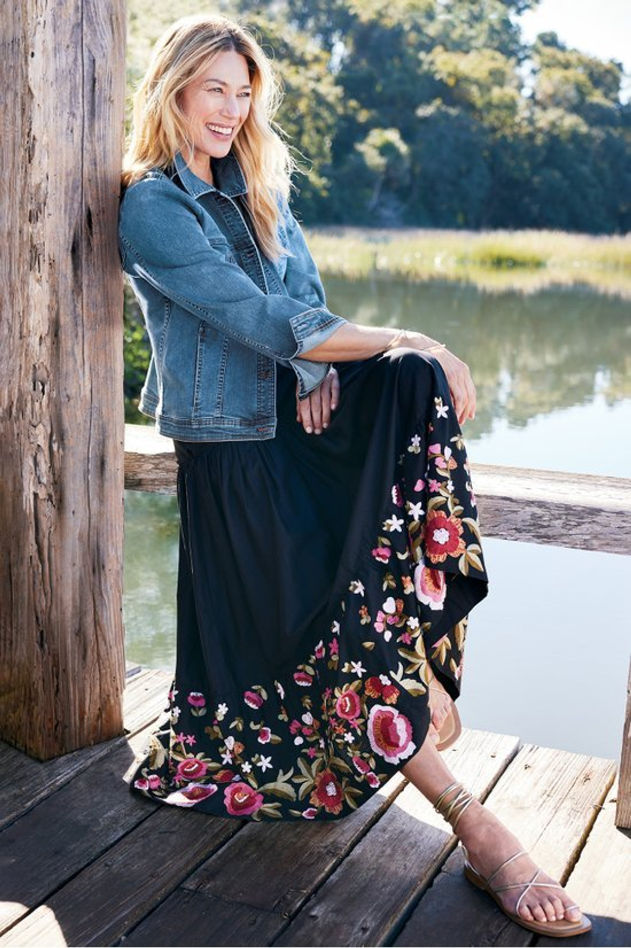 Cindi Embroidered Maxi Skirt - Soft Surroundings Outlet
