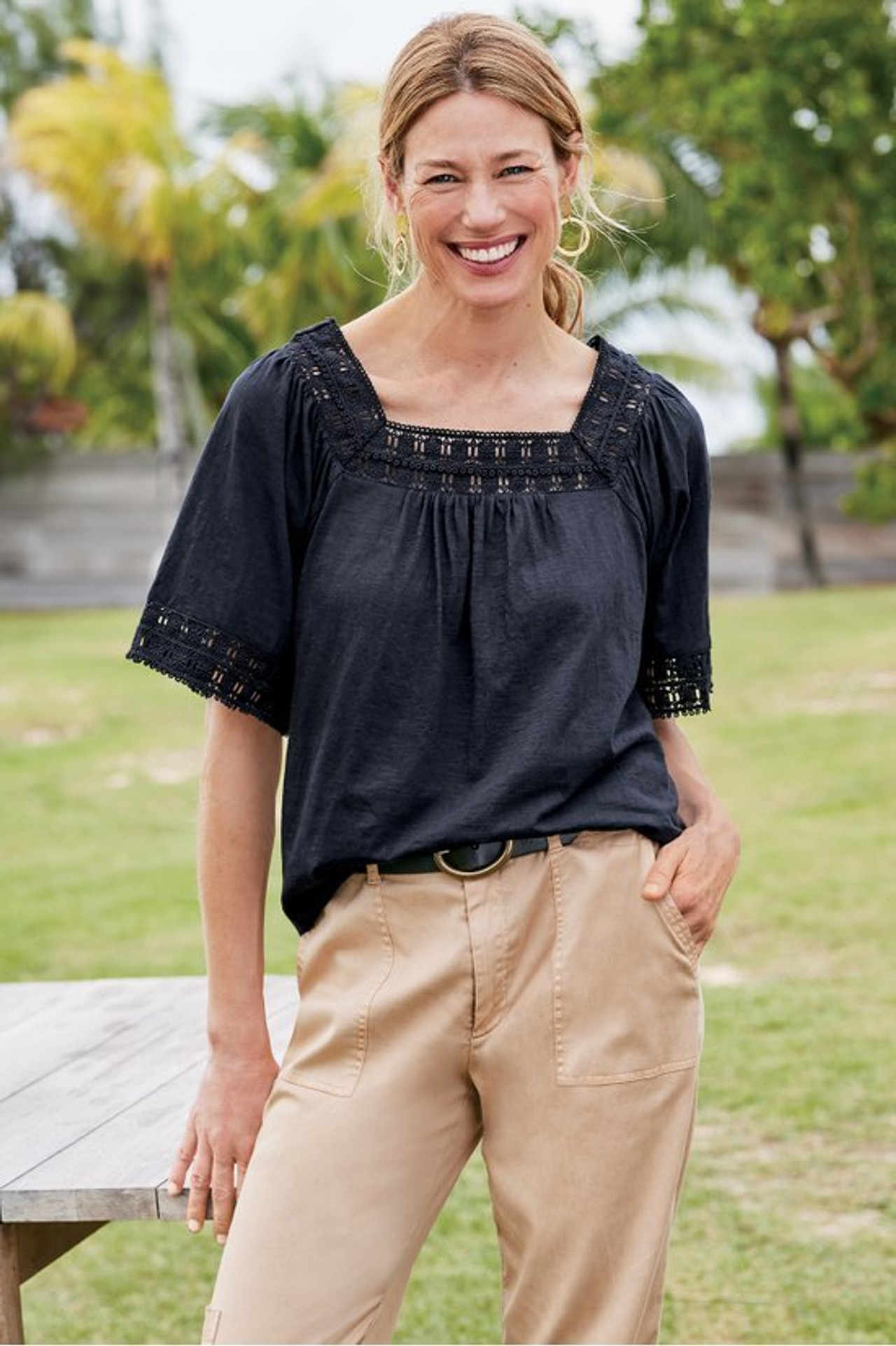 Brianna Crochet Knit Tee - Soft Surroundings Outlet