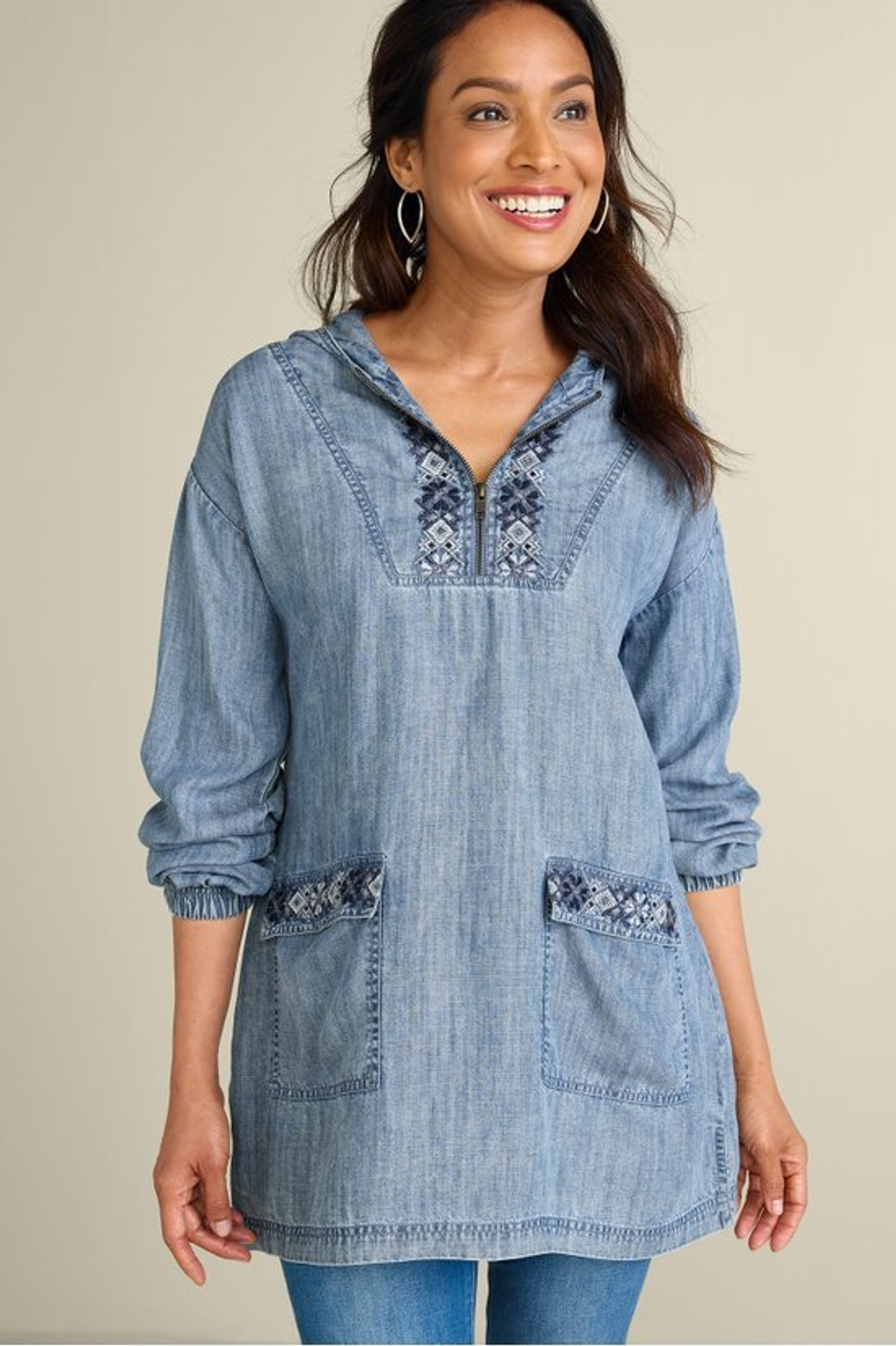 Evie Embroidered TENCEL™ Hoodie - Soft Surroundings Outlet